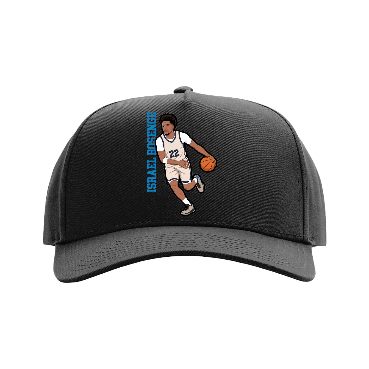Full Fabric Five-Panel Champ Cap — Name Vertical in Black