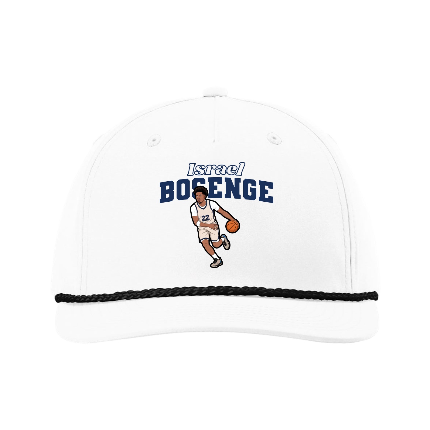 Five-Panel Classic Rope Cap — Name Arch in White