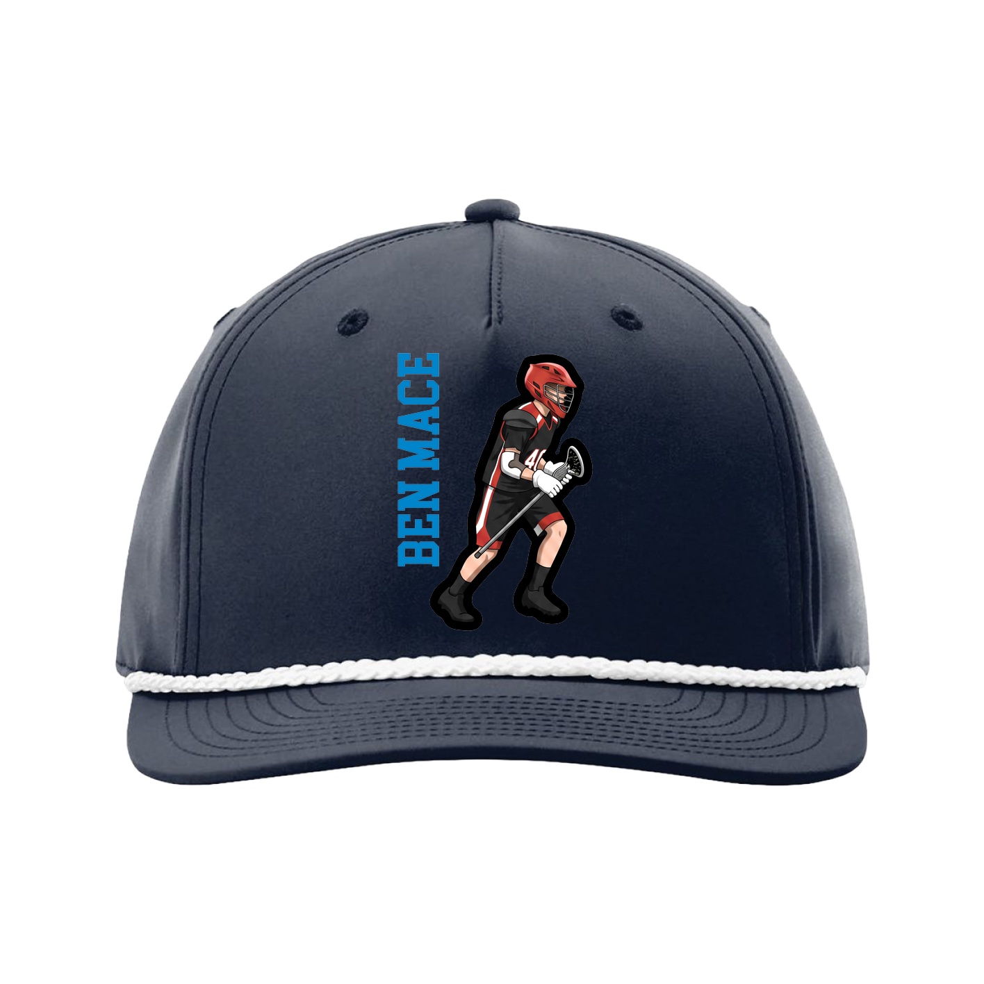 Five-Panel Classic Rope Cap — Name Vertical in Navy