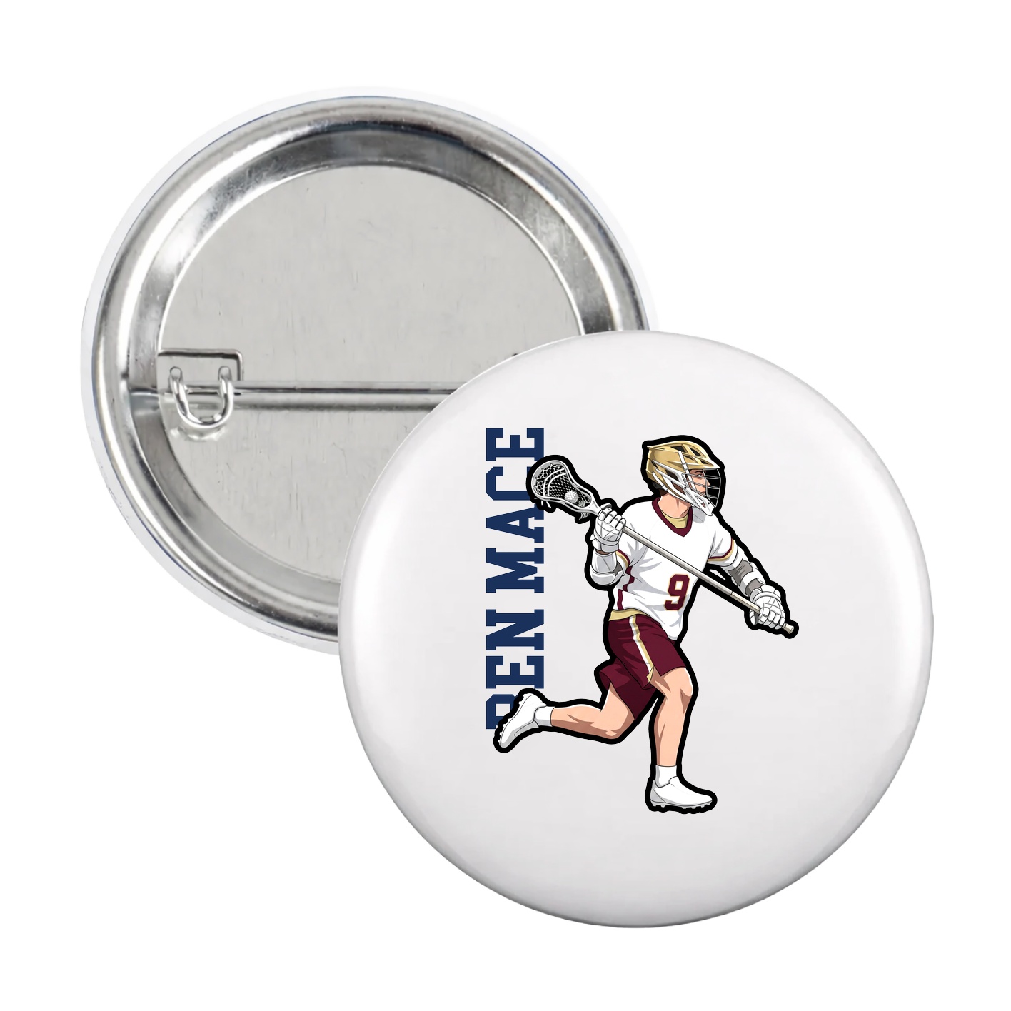 Game Day Button — Name Vertical in White