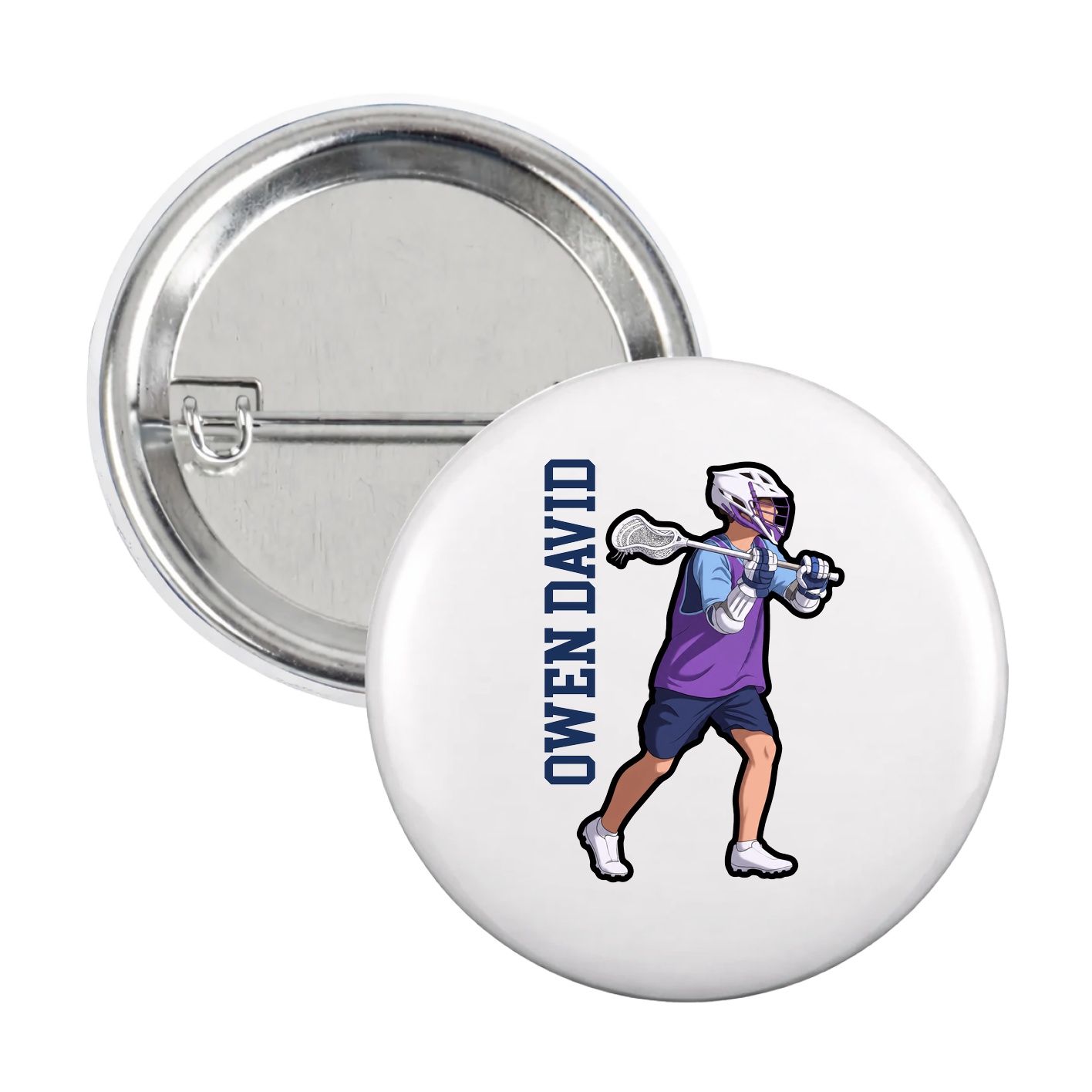 Game Day Button — Name Vertical in White