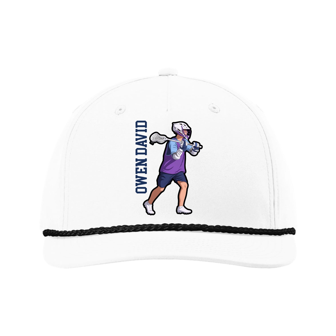Five-Panel Classic Rope Cap — Name Vertical in White