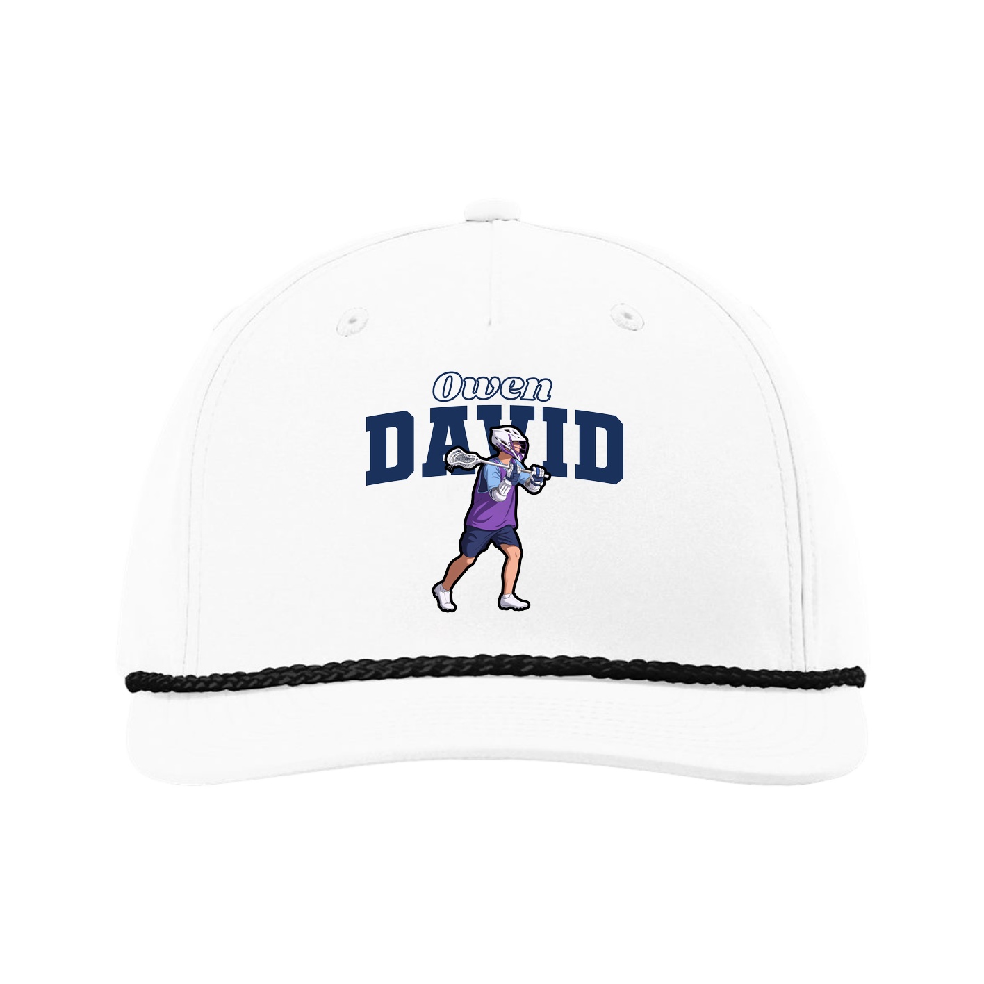 Five-Panel Classic Rope Cap — Name Arch in White