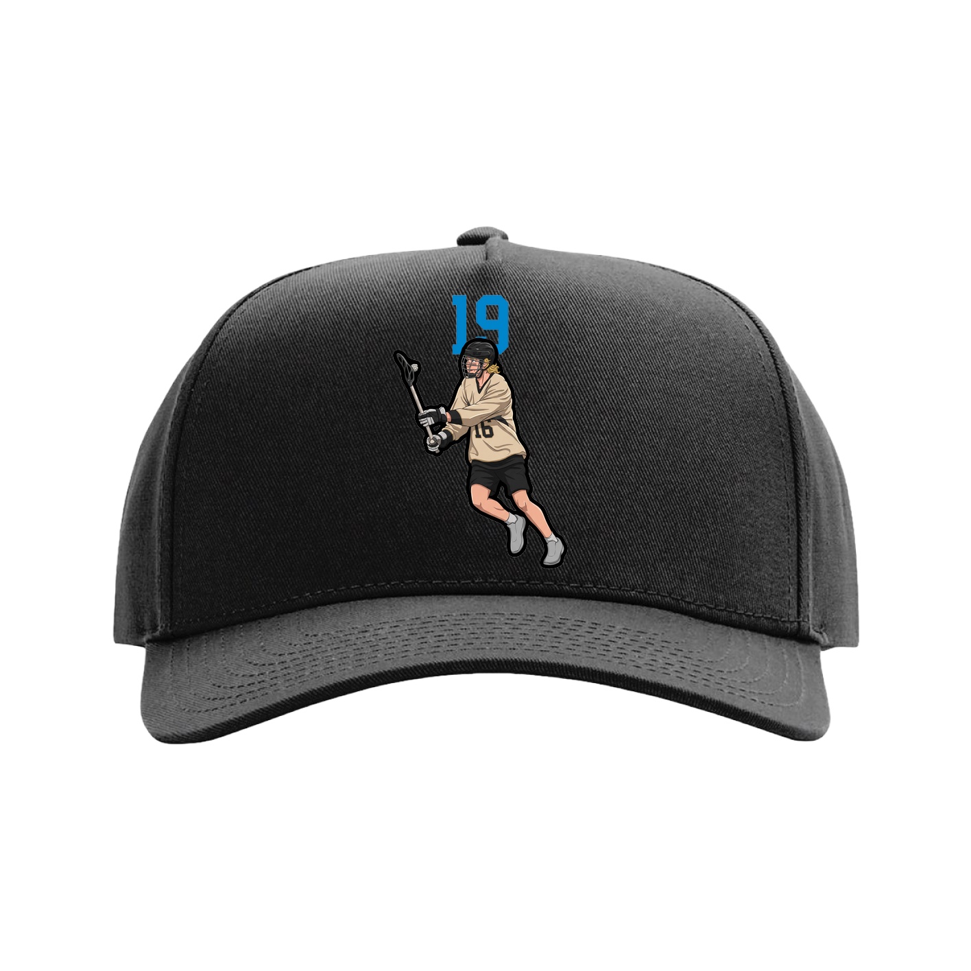 Full Fabric Five-Panel Champ Cap — Number Top in Black