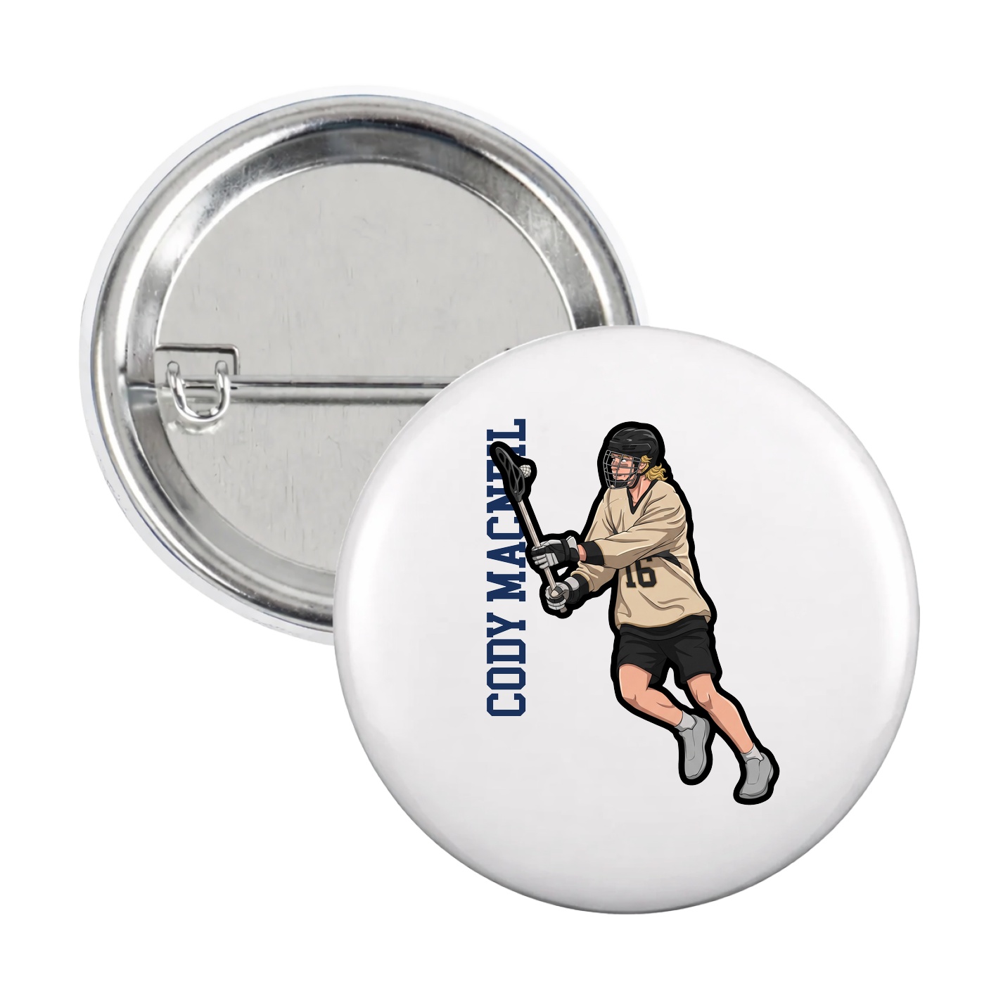 Game Day Button — Name Vertical in White
