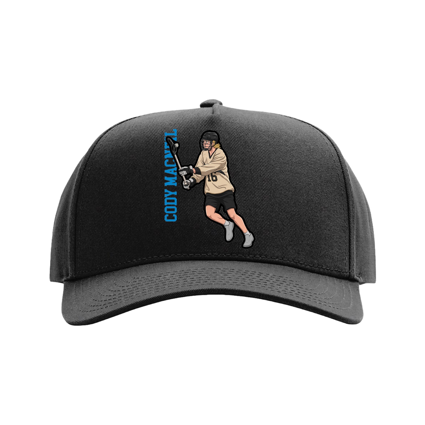 Full Fabric Five-Panel Champ Cap — Name Vertical in Black