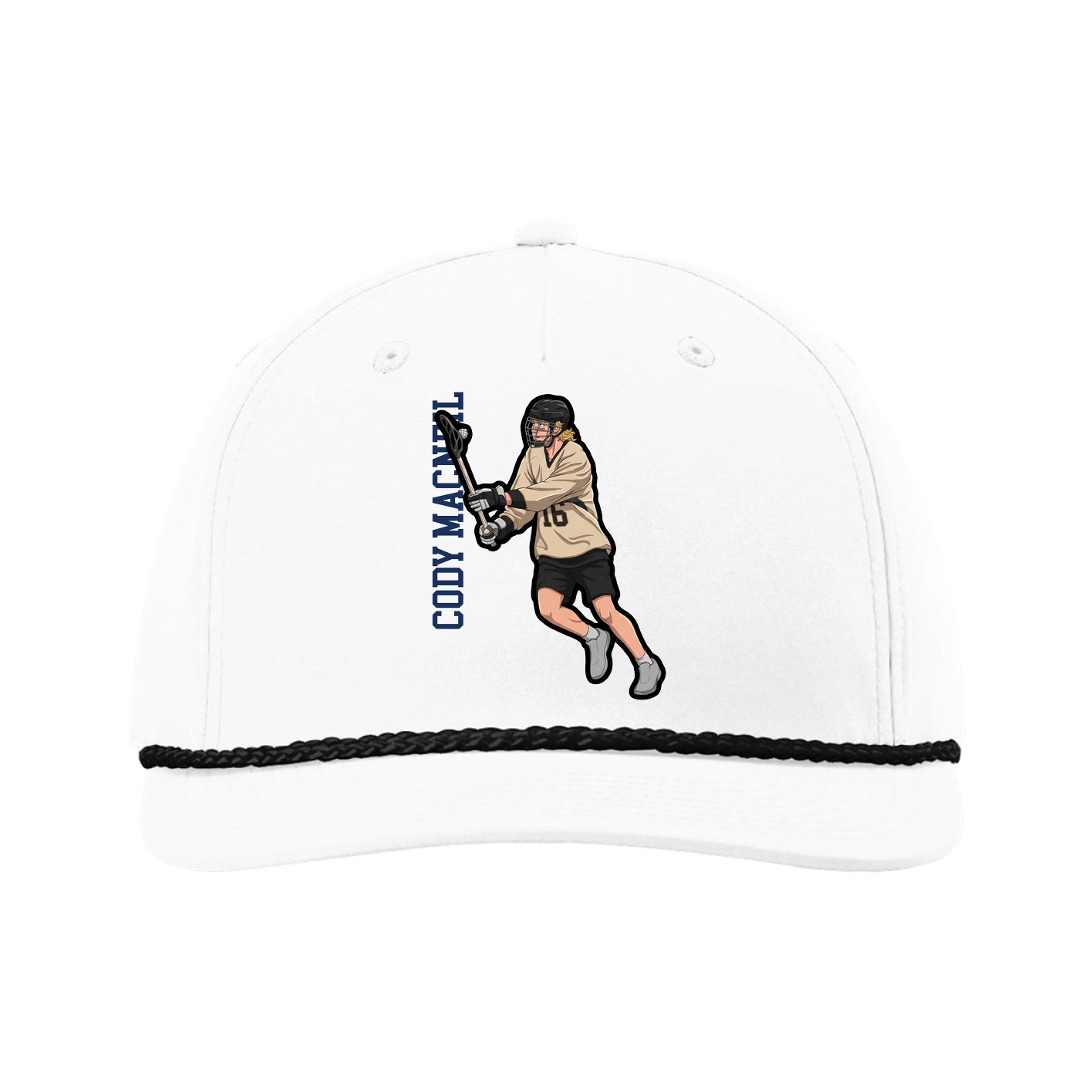 Five-Panel Classic Rope Cap — Name Vertical in White