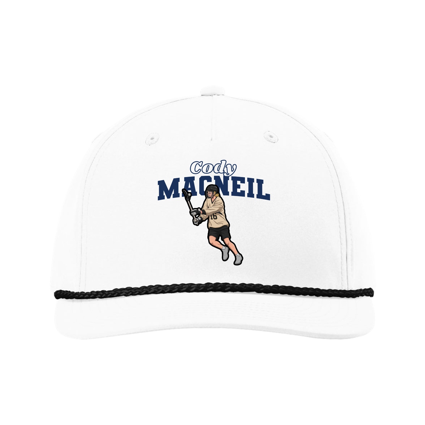 Five-Panel Classic Rope Cap — Name Arch in White