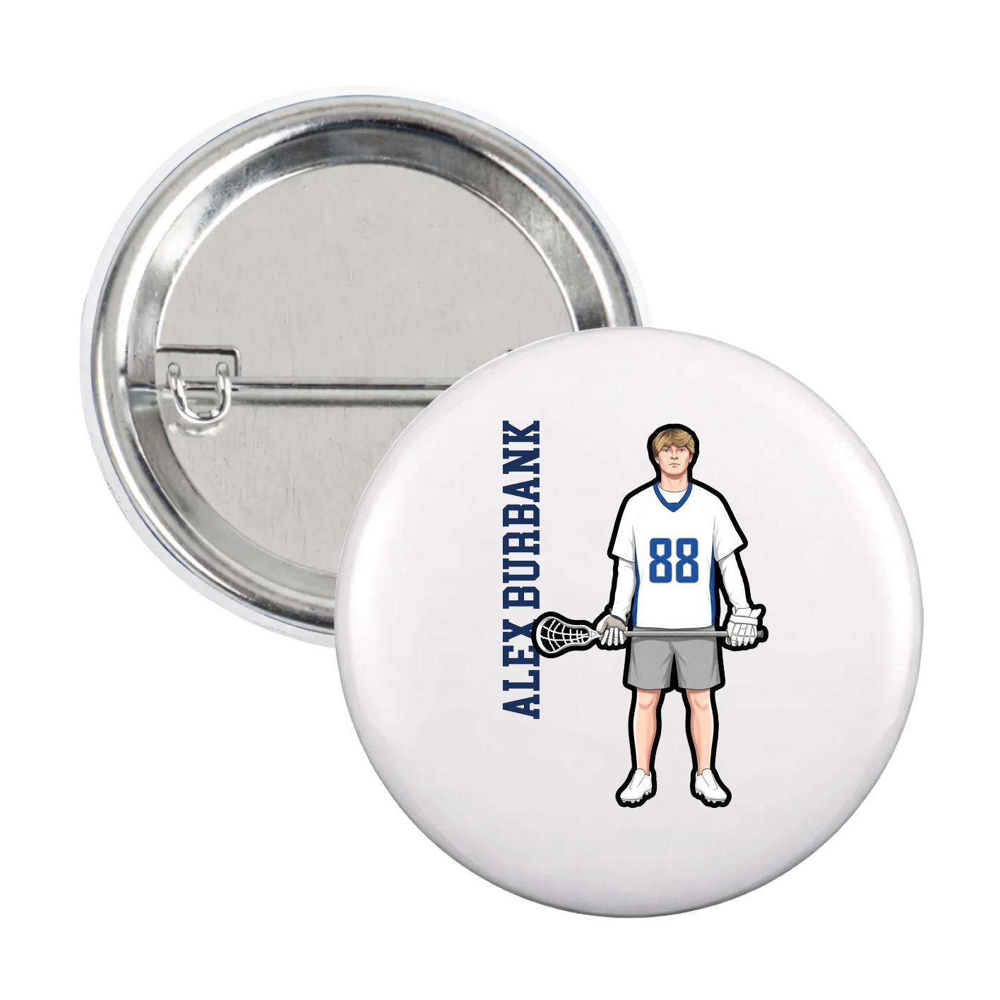 Game Day Button — Name Vertical in White
