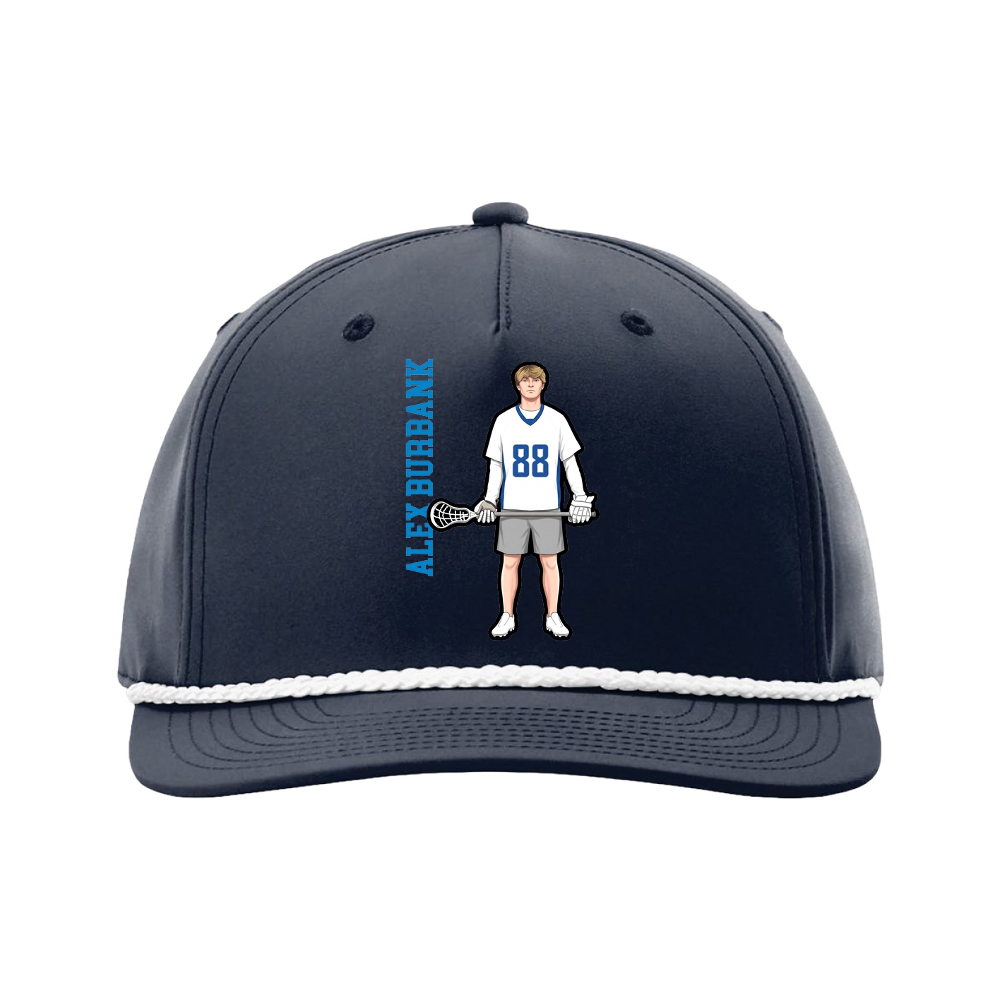 Five-Panel Classic Rope Cap — Name Vertical in Navy