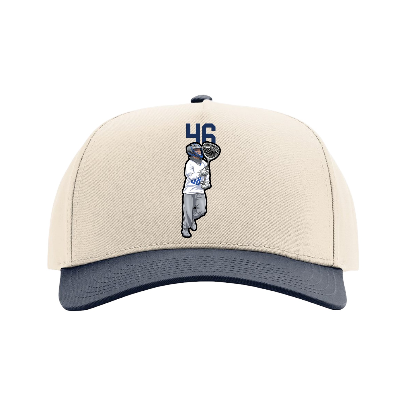 Full Fabric Five-Panel Champ Cap — Number Top in Cream/Navy