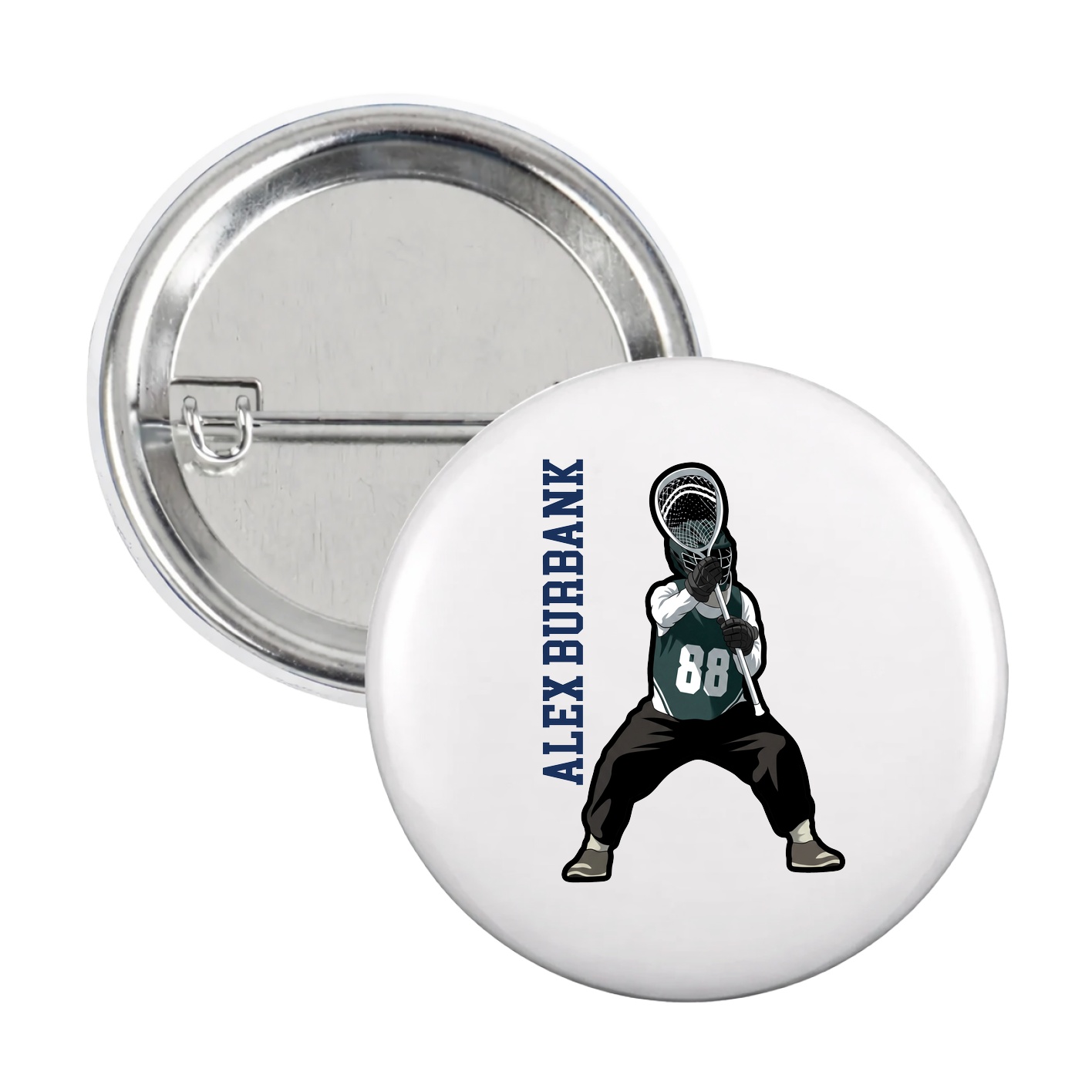 Game Day Button — Name Vertical in White