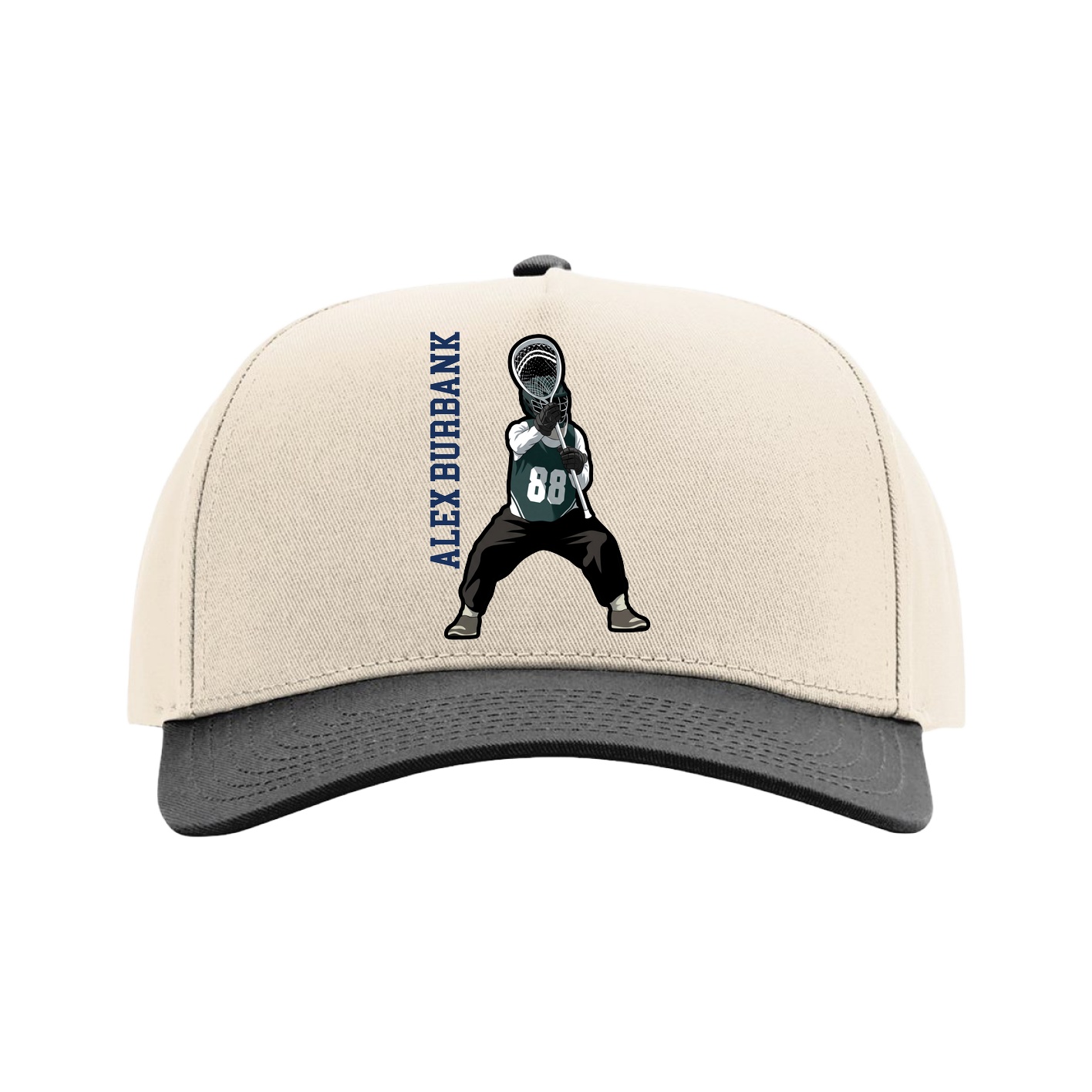 Full Fabric Five-Panel Champ Cap — Name Vertical in Cream/Black