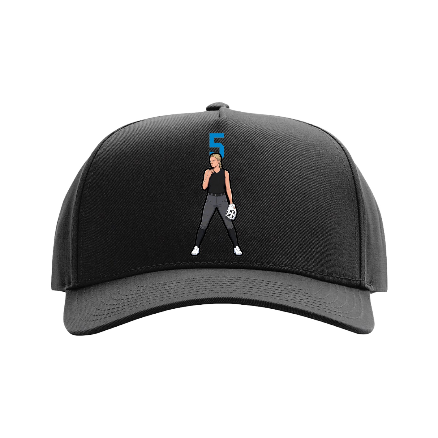 Full Fabric Five-Panel Champ Cap — Number Top in Black