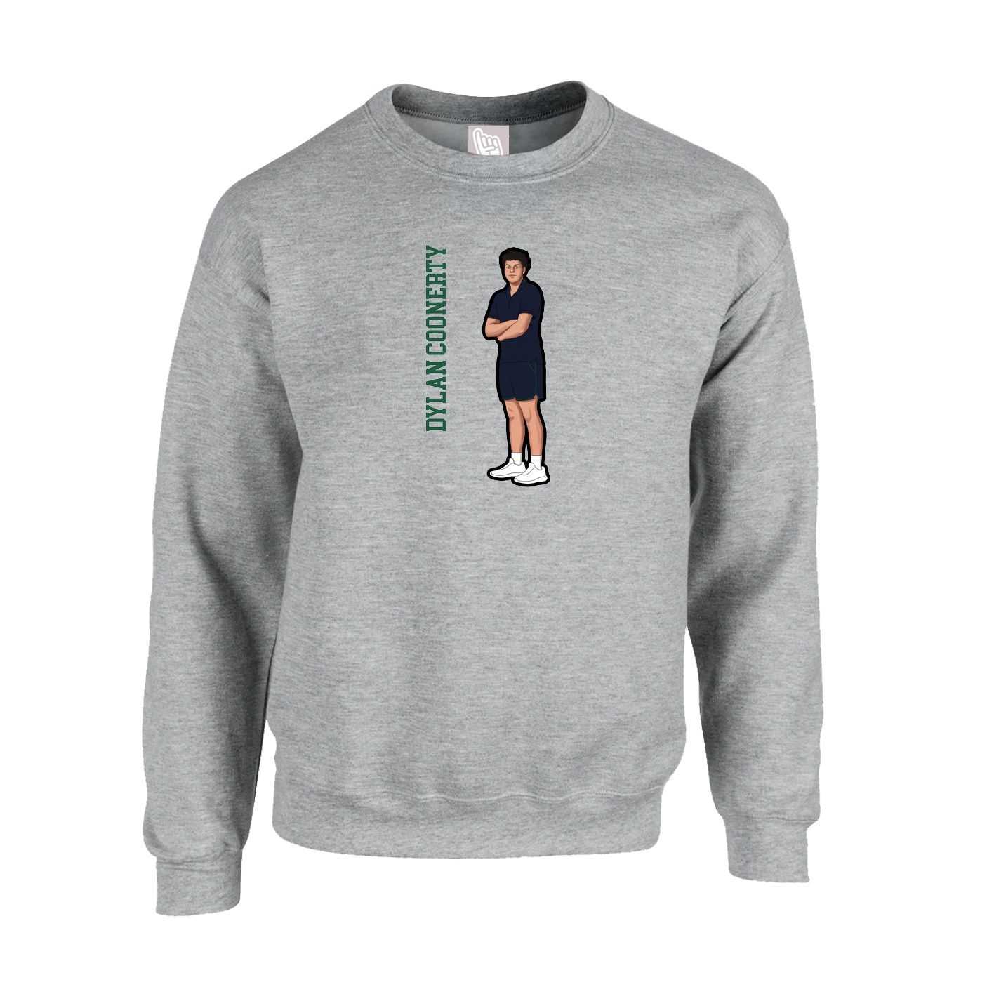 Fleece Crew — Name Vertical in Grey