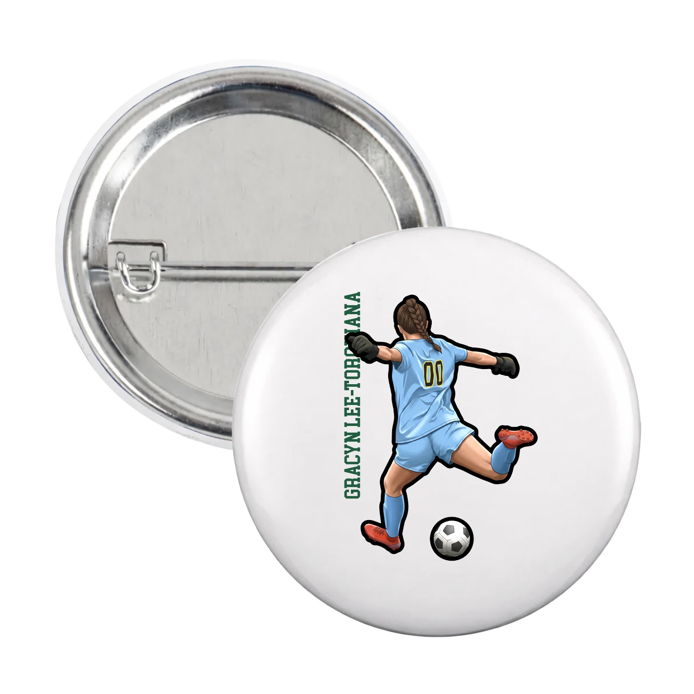 Game Day Button — Name Vertical in White