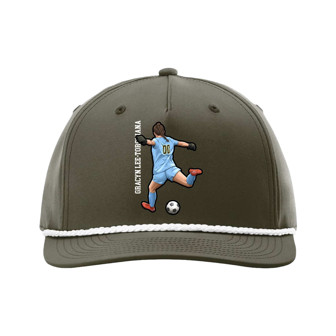 Five-Panel Classic Rope Cap — Name Vertical in Green