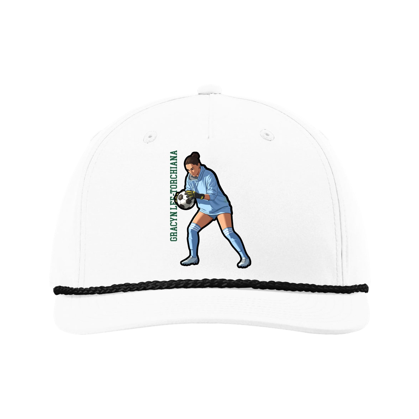 Five-Panel Classic Rope Cap — Name Vertical in White