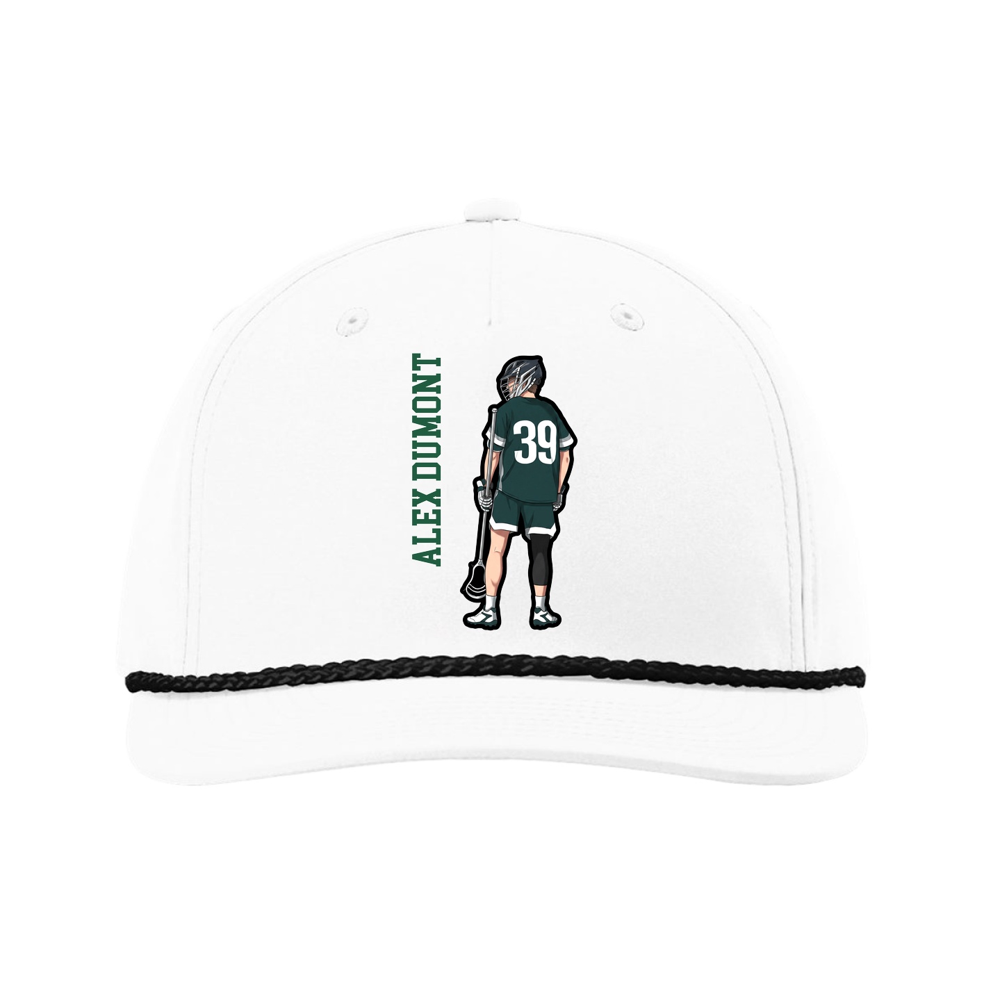 Five-Panel Classic Rope Cap — Name Vertical in White