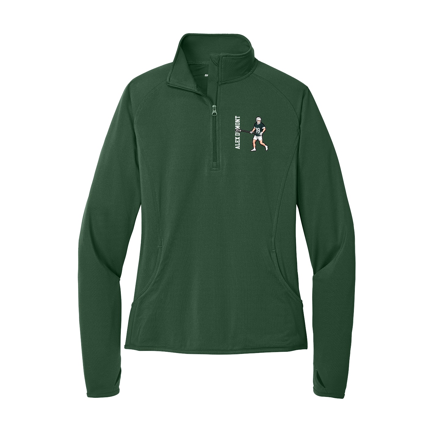 Women's Q-Zip Pullover — Name Vertical in Green