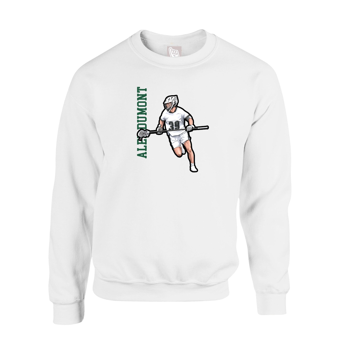Fleece Crew — Name Vertical in White