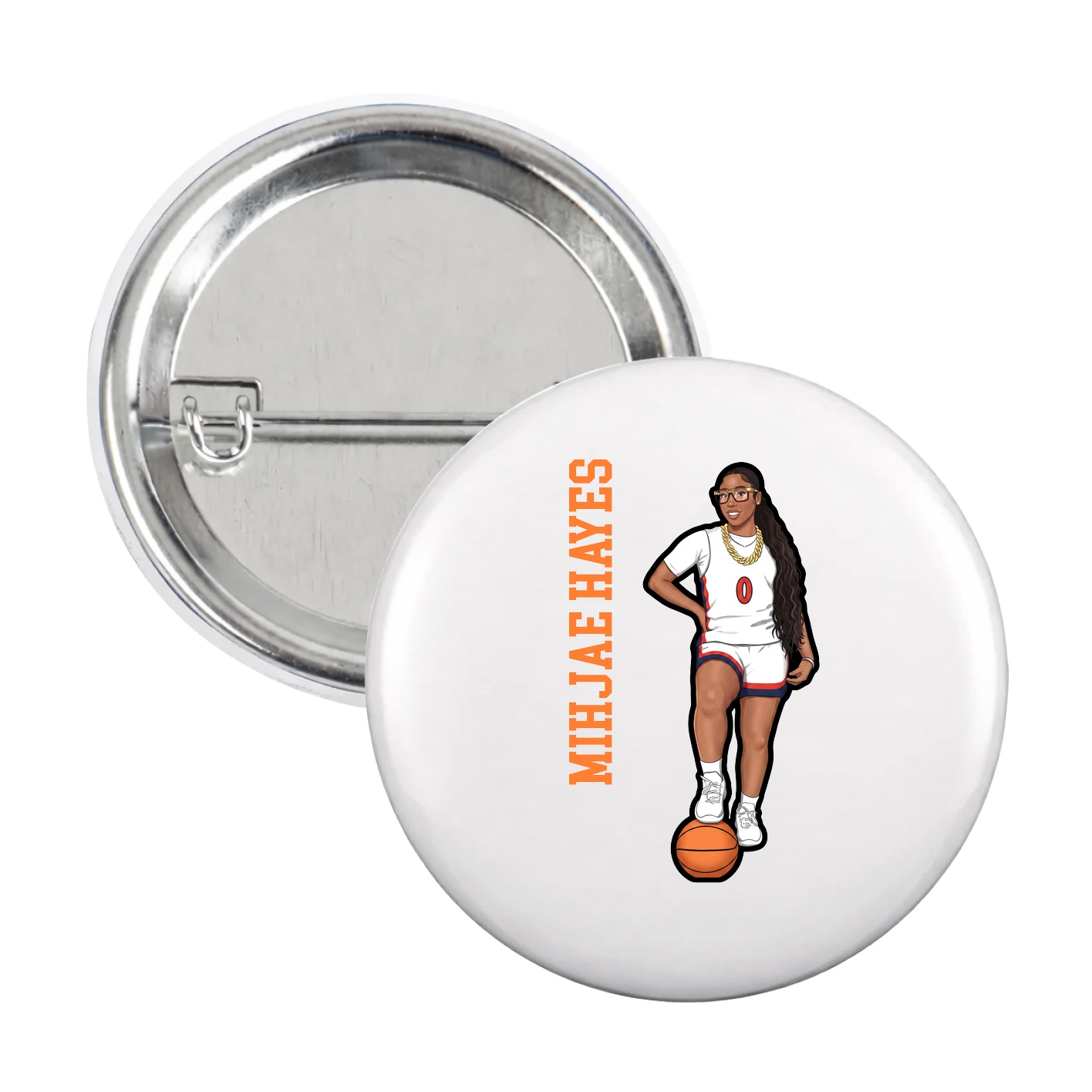 Game Day Button — Name Vertical in White