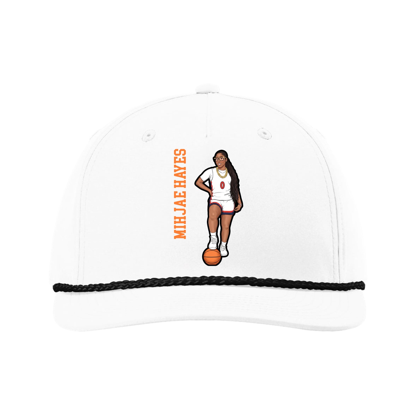 Five-Panel Classic Rope Cap — Name Vertical in White