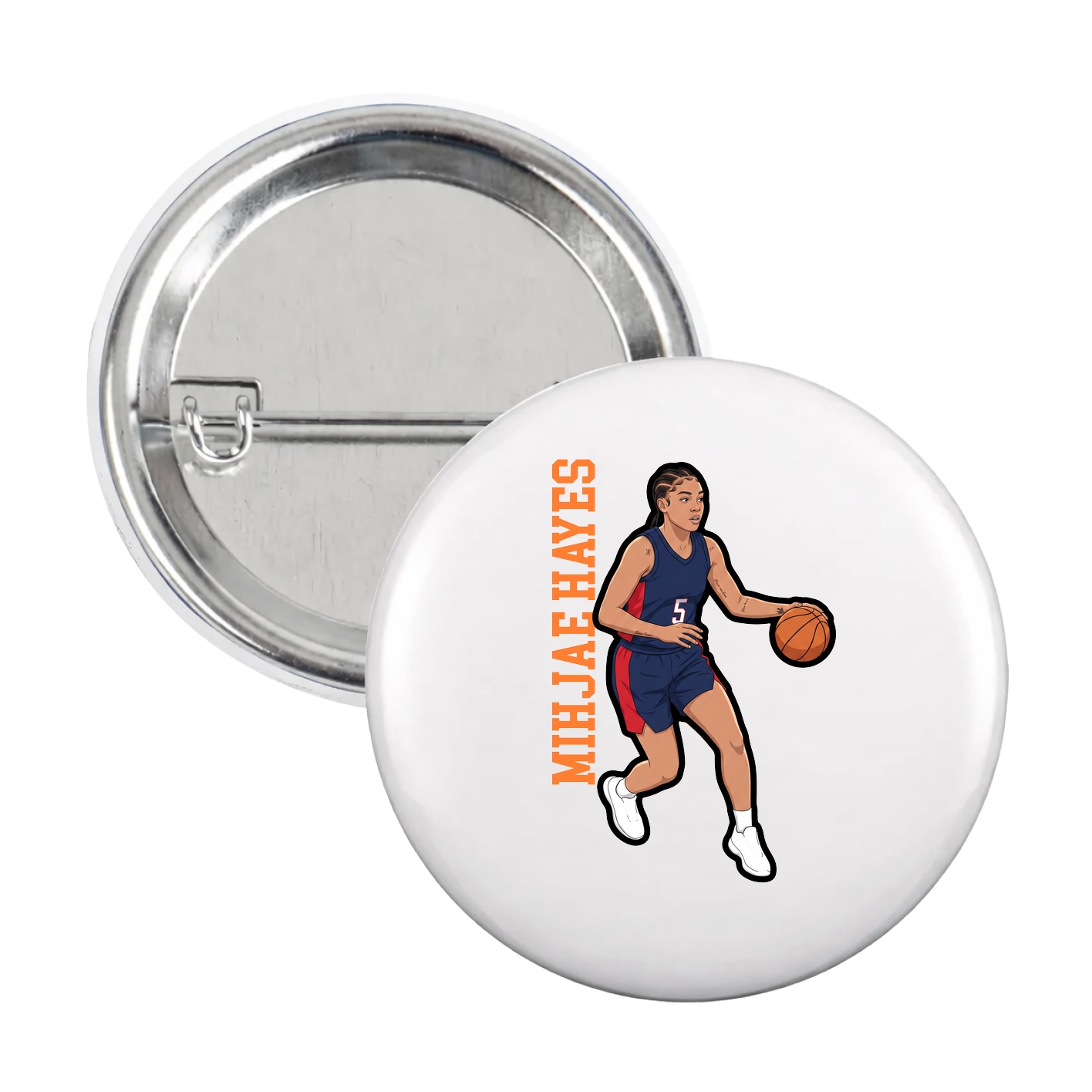 Game Day Button — Name Vertical in White