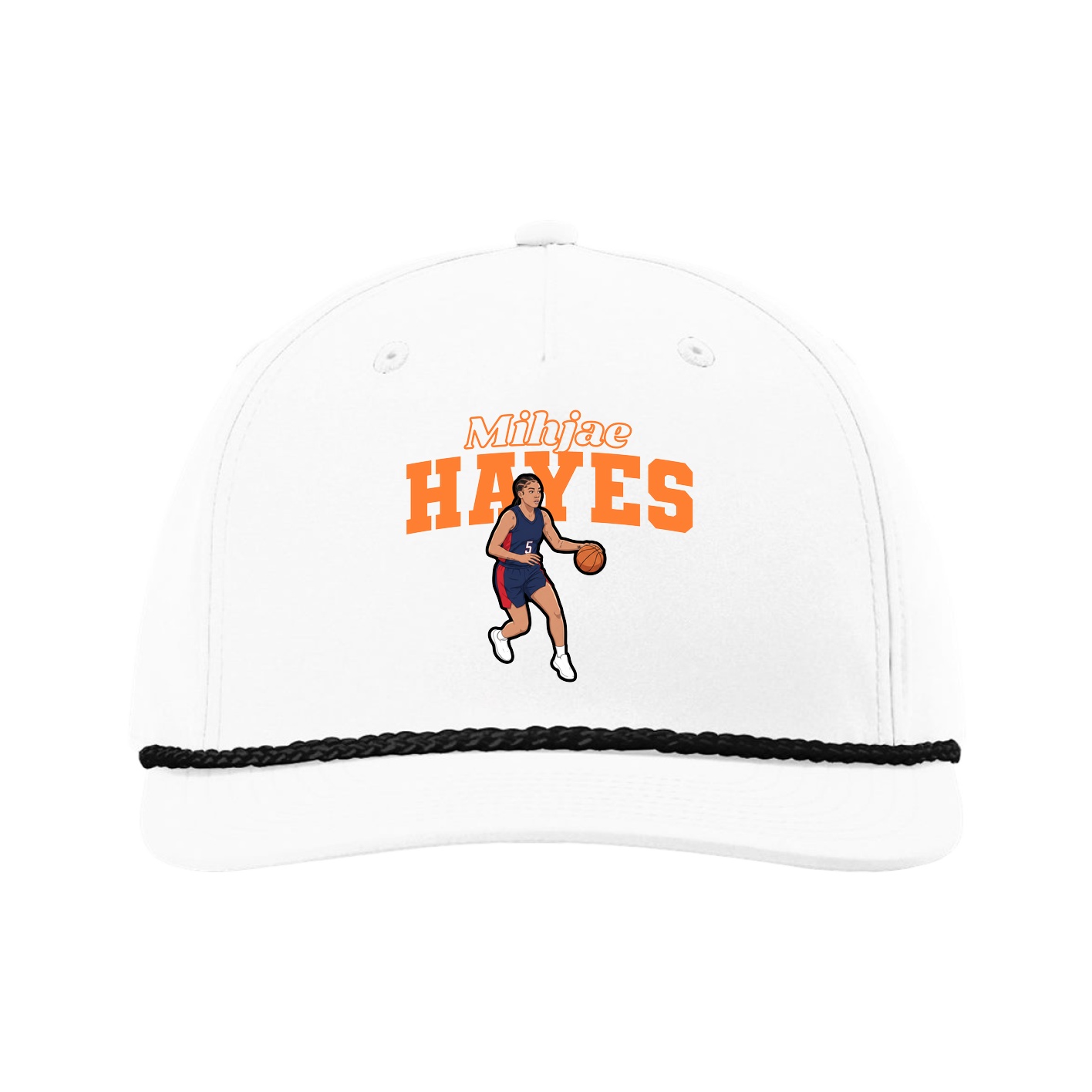 Five-Panel Classic Rope Cap — Name Arch in White