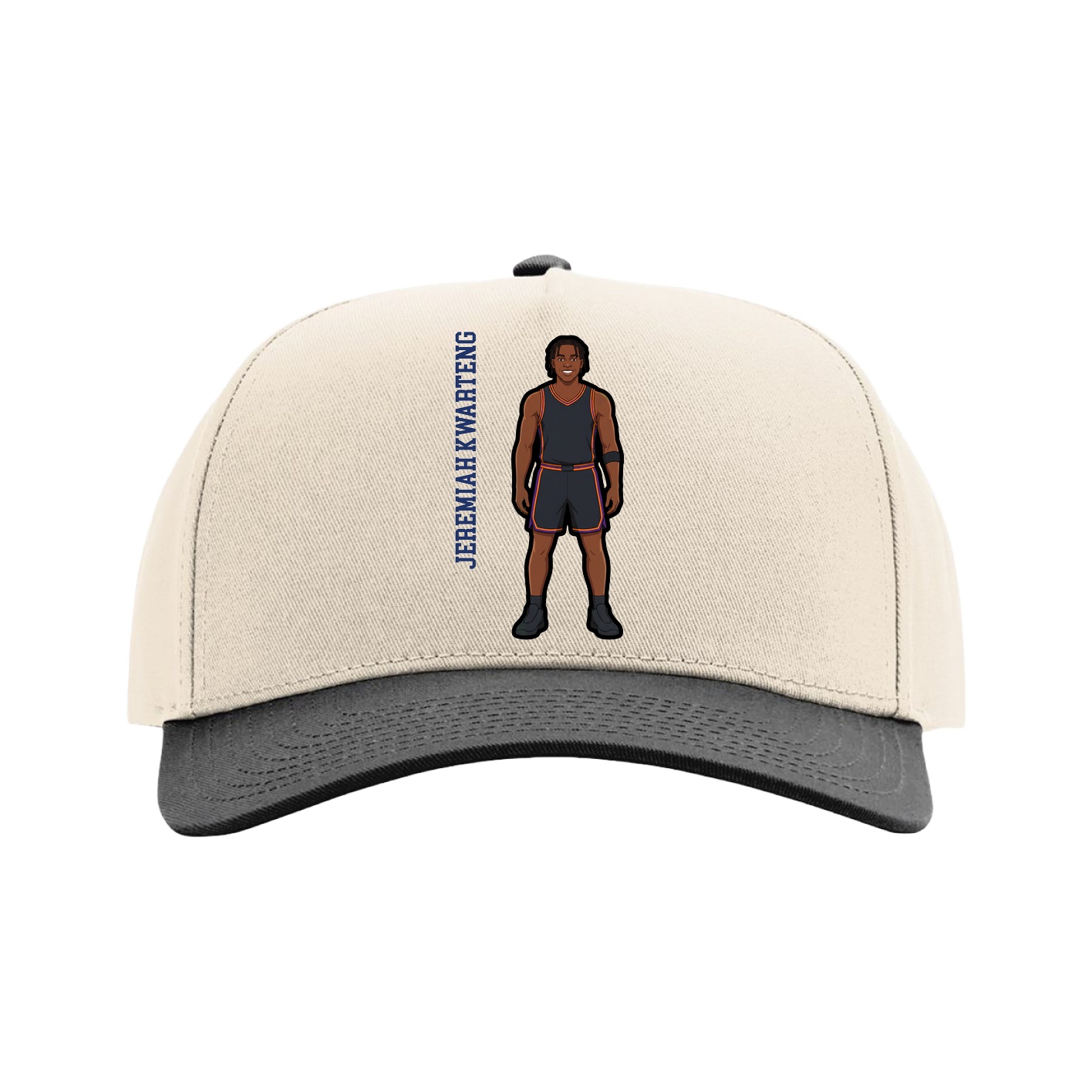 Full Fabric Five-Panel Champ Cap — Name Vertical in Cream/Black