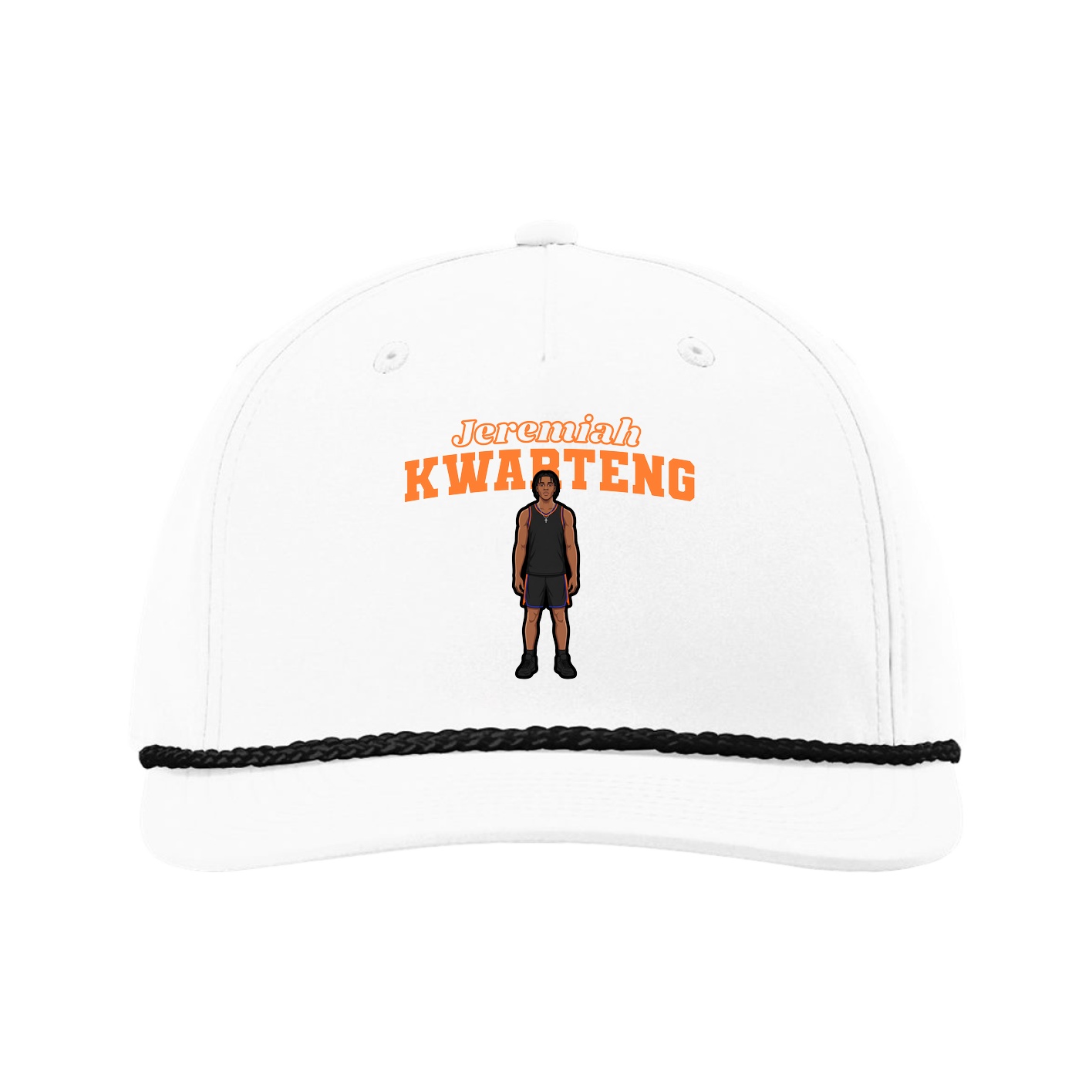 Five-Panel Classic Rope Cap — Name Arch in White