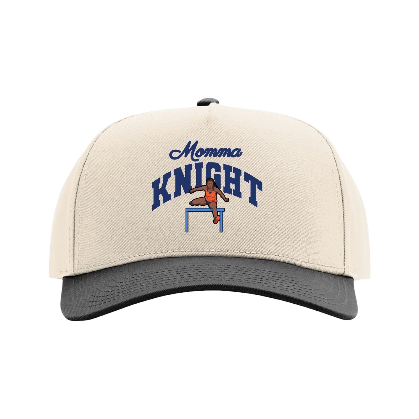 Full Fabric Five-Panel Champ Cap — Mothers Day Arch in Cream/Black
