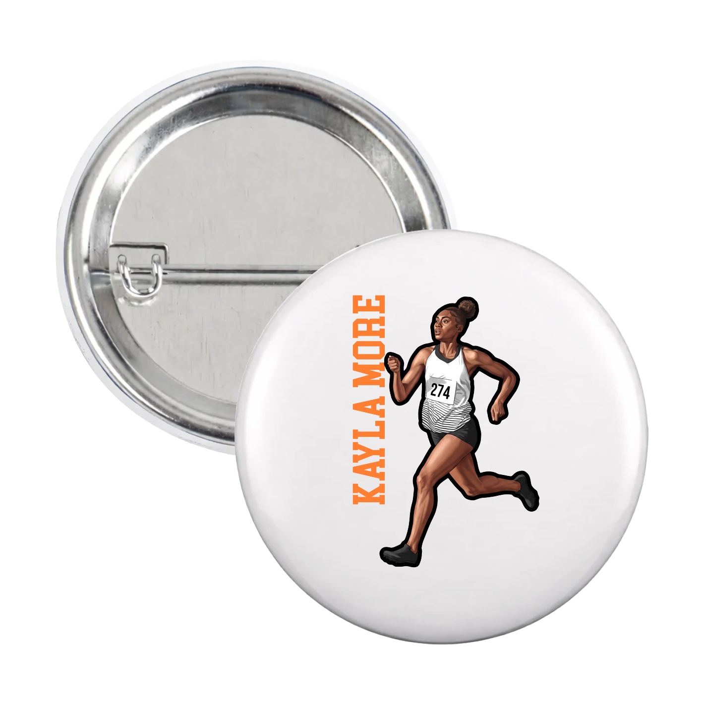Game Day Button — Name Vertical in White