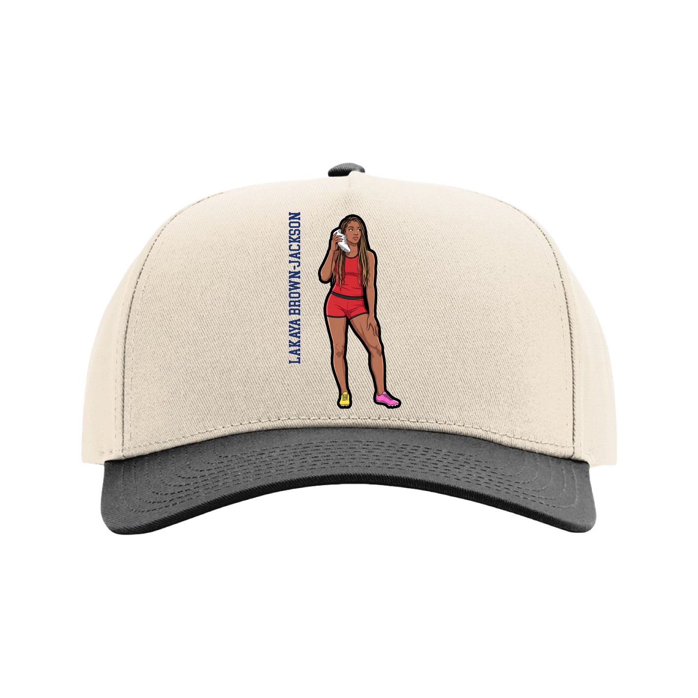 Full Fabric Five-Panel Champ Cap — Name Vertical in Cream/Black