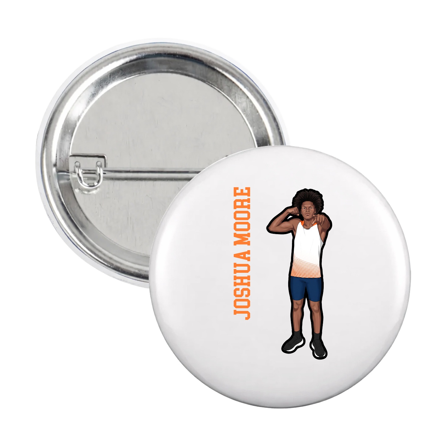 Game Day Button — Name Vertical in White