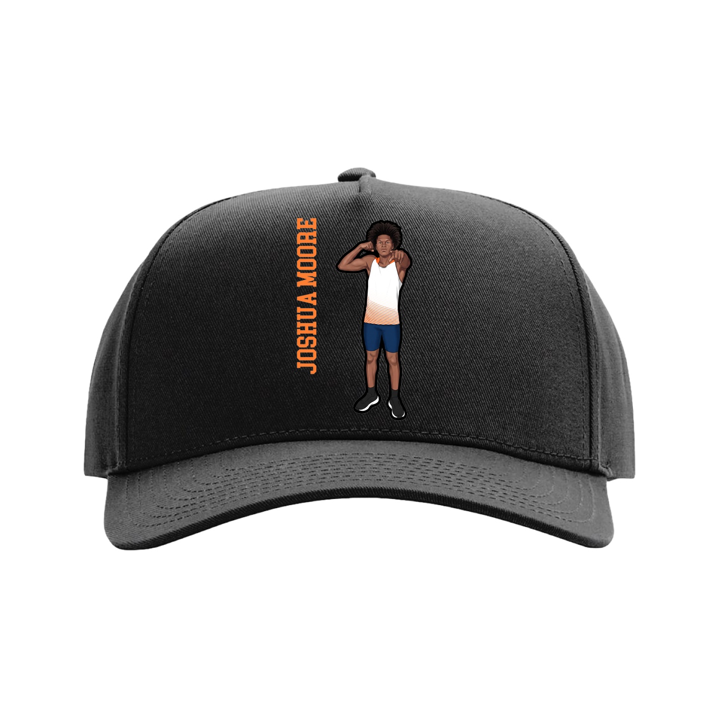 Full Fabric Five-Panel Champ Cap — Name Vertical in Black