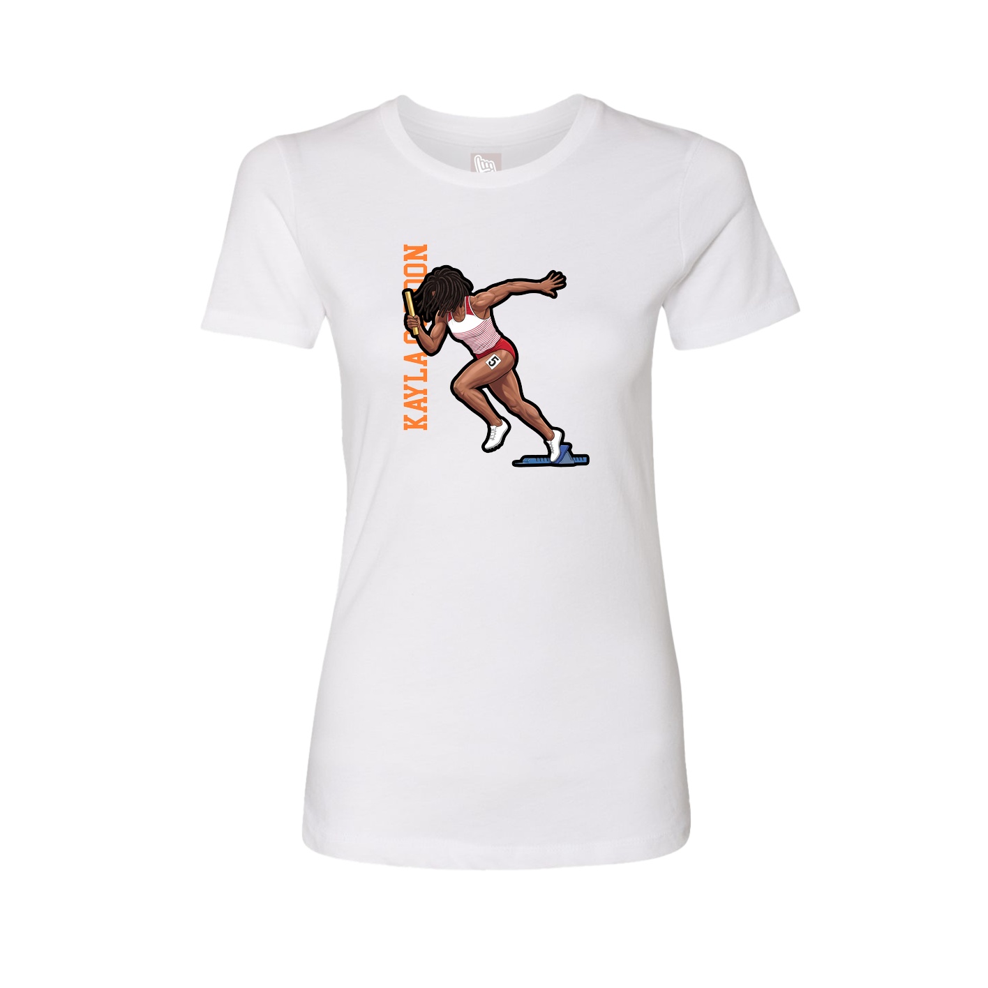 Fitted Women's Tee — Name Vertical in White