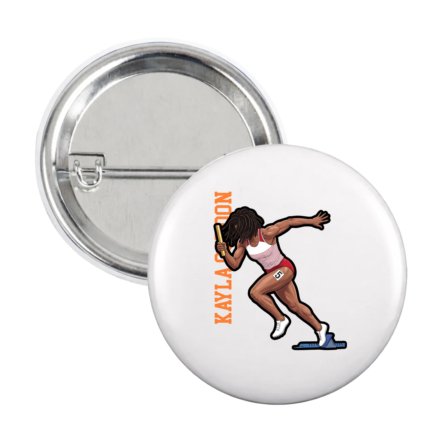 Game Day Button — Name Vertical in White