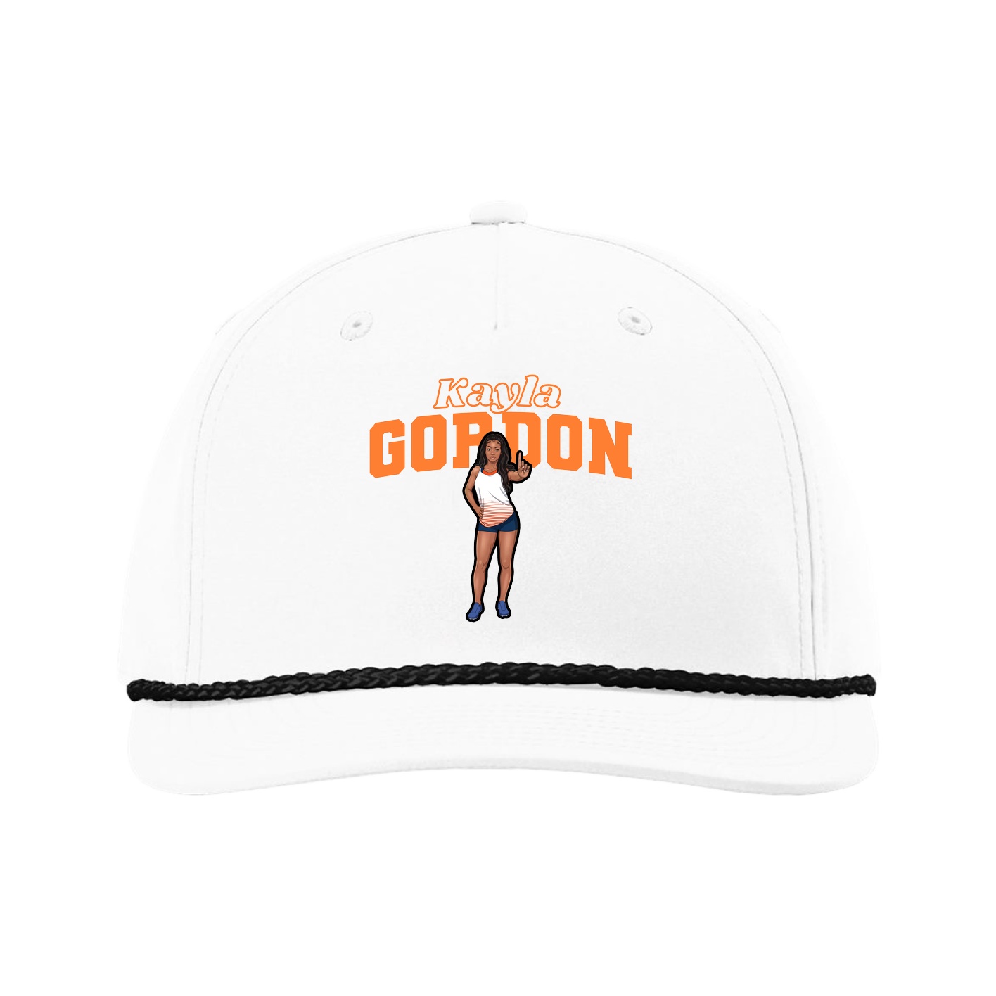 Five-Panel Classic Rope Cap — Name Arch in White