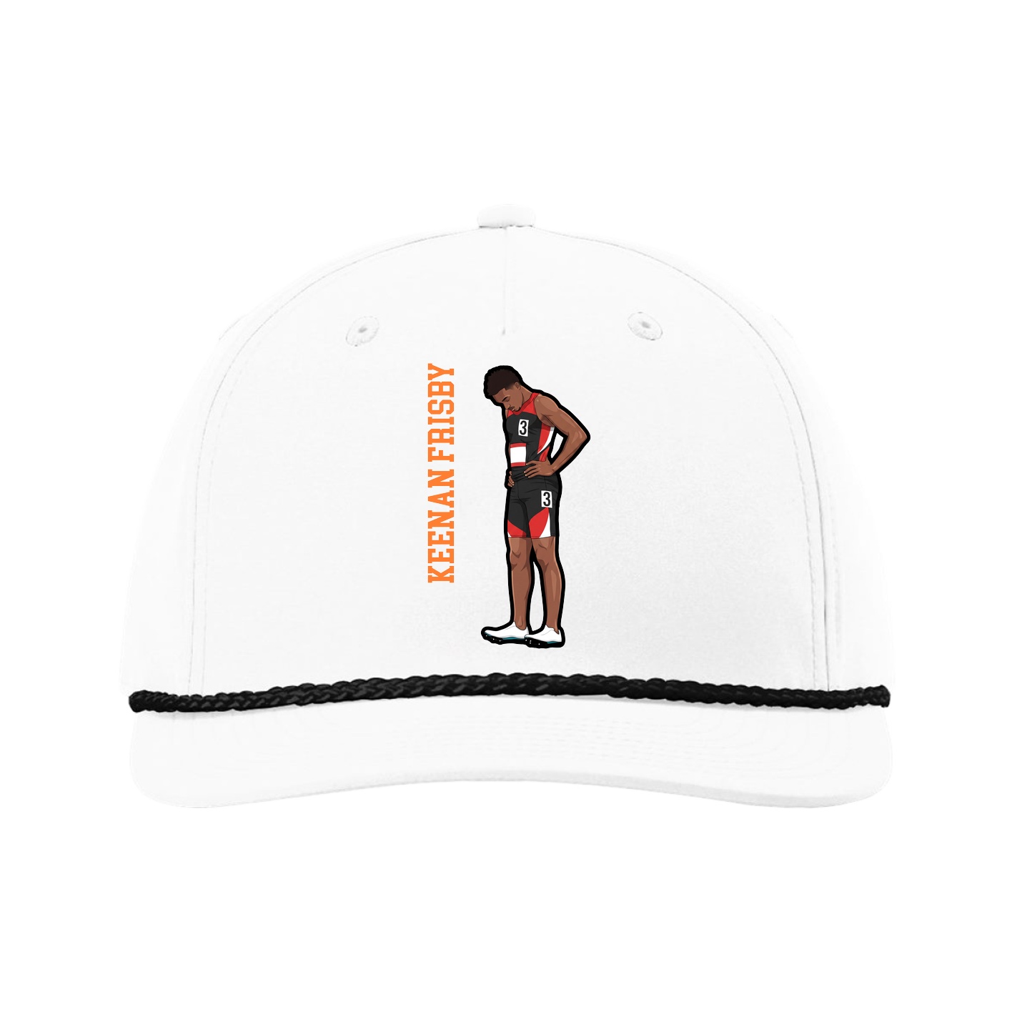 Five-Panel Classic Rope Cap — Name Vertical in White