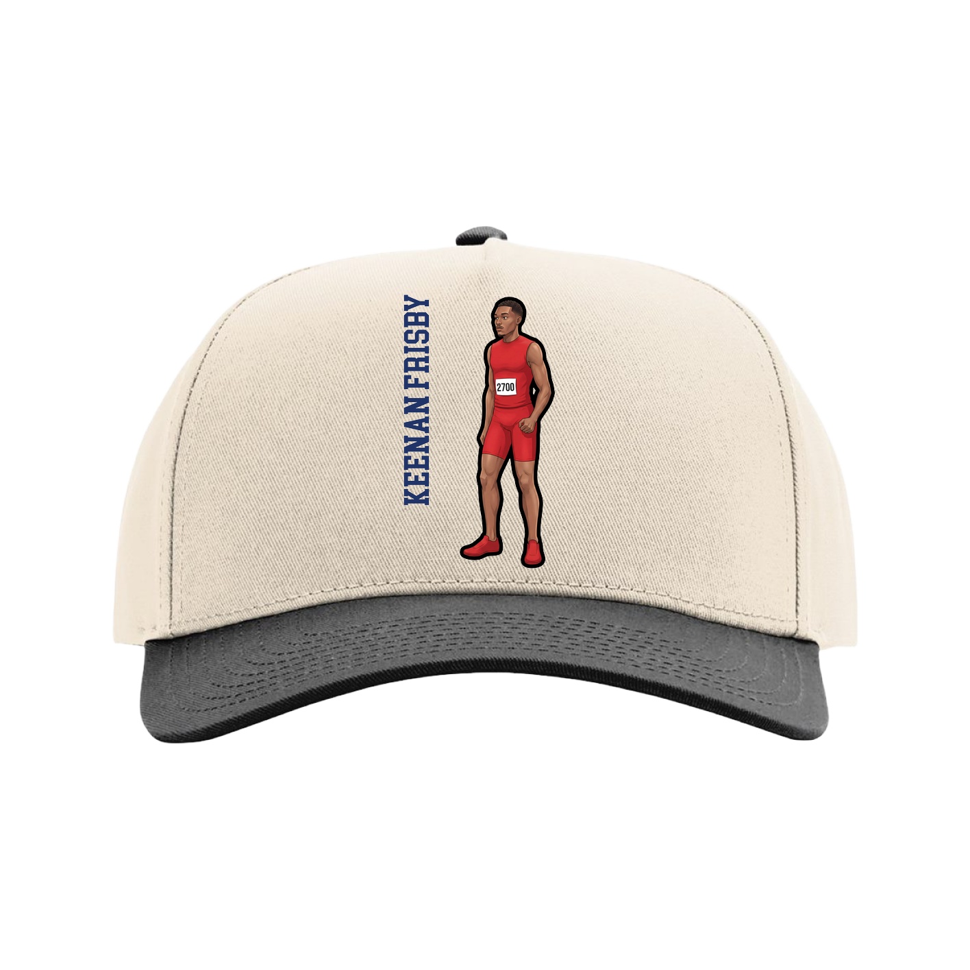 Full Fabric Five-Panel Champ Cap — Name Vertical in Cream/Black