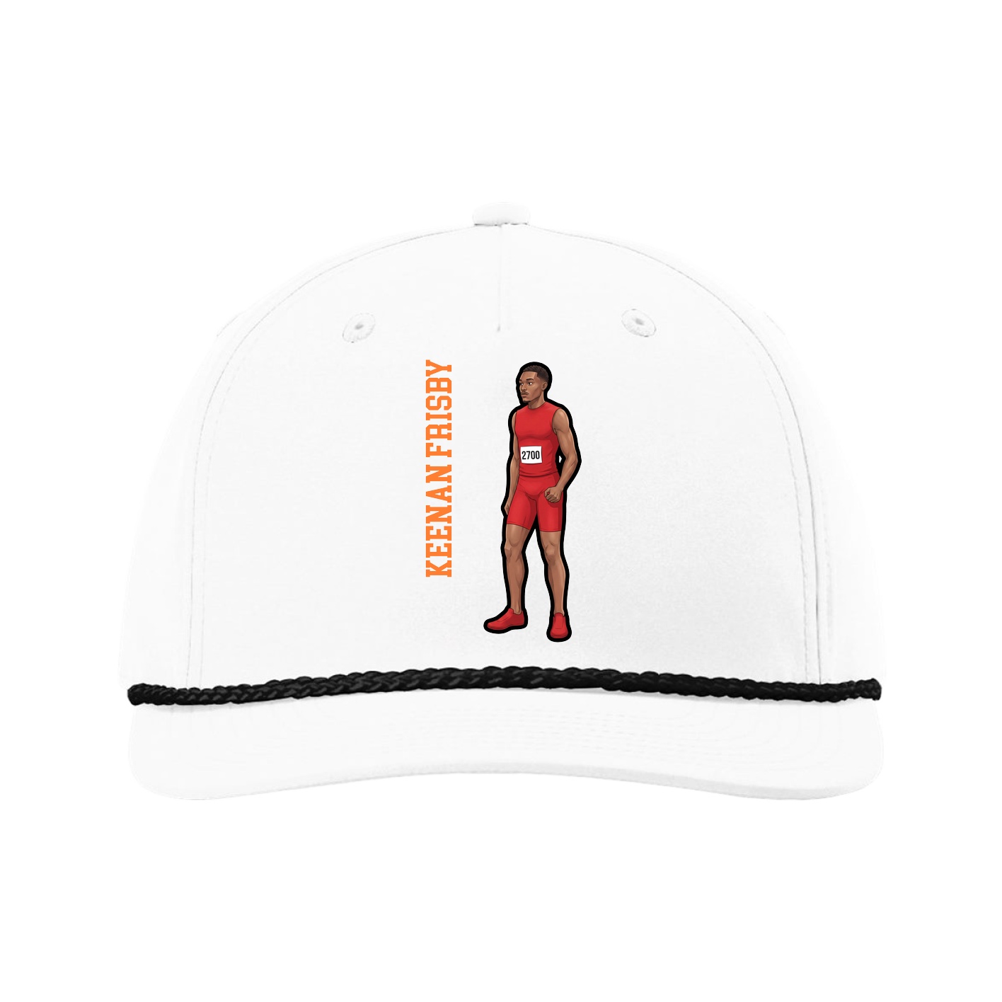 Five-Panel Classic Rope Cap — Name Vertical in White