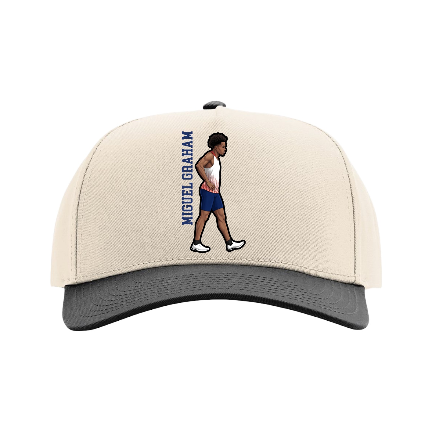 Full Fabric Five-Panel Champ Cap — Name Vertical in Cream/Black