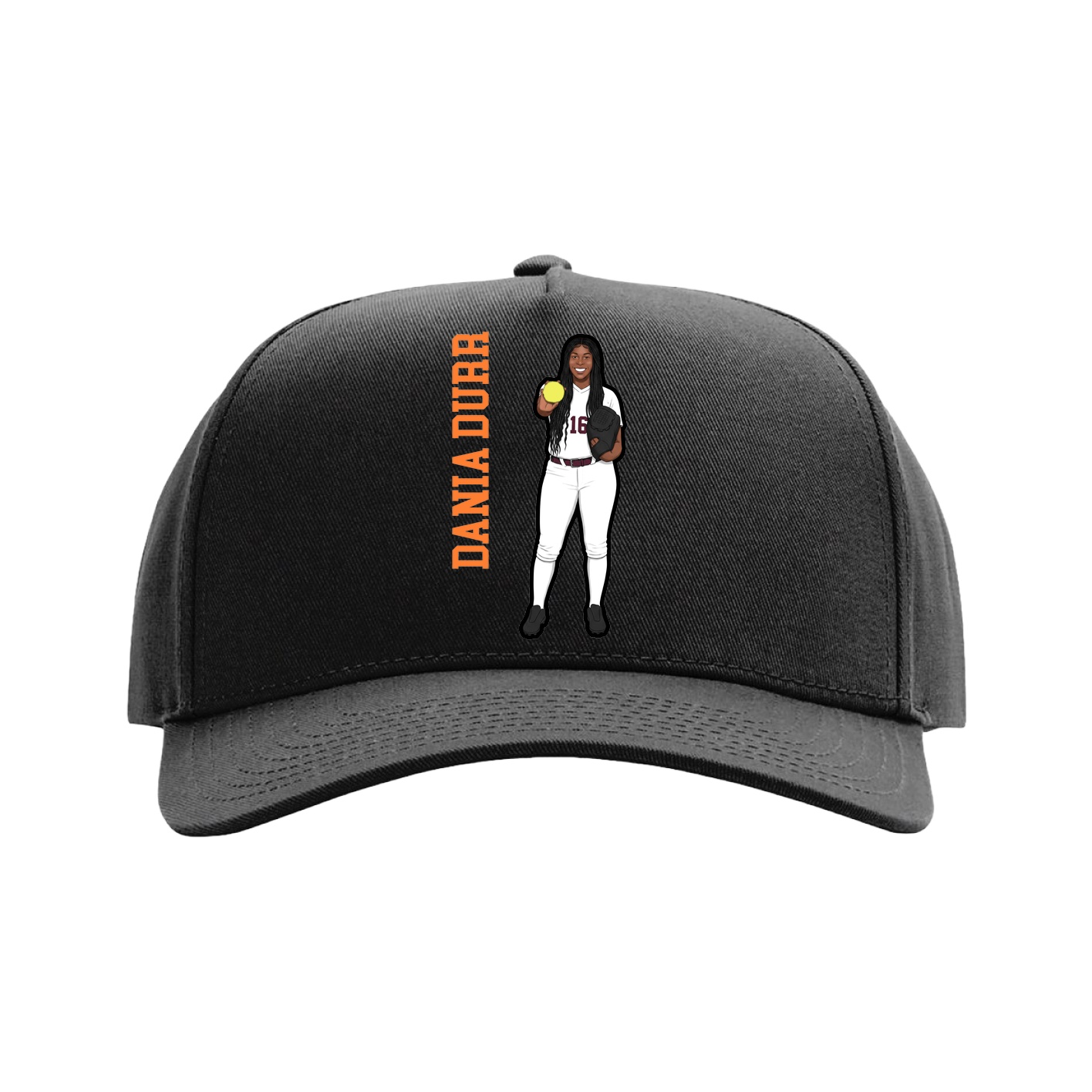 Full Fabric Five-Panel Champ Cap — Name Vertical in Black
