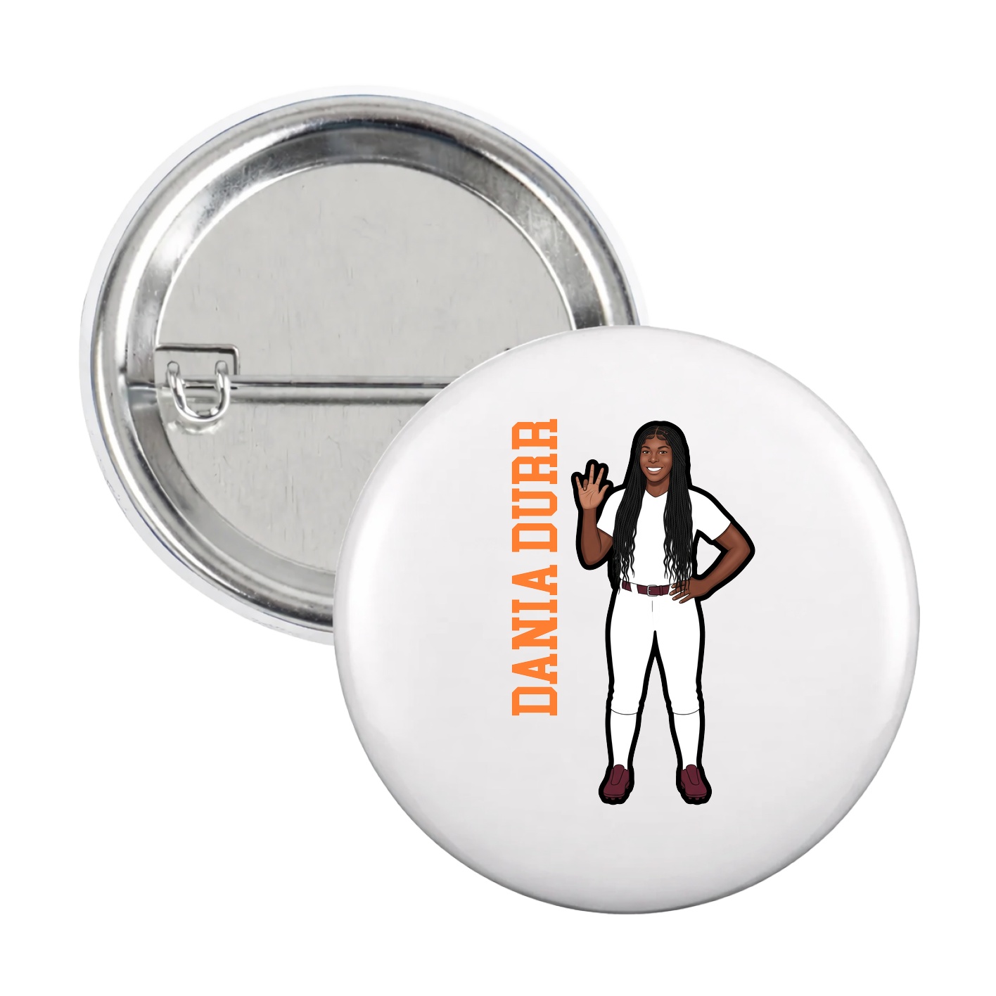 Game Day Button — Name Vertical in White