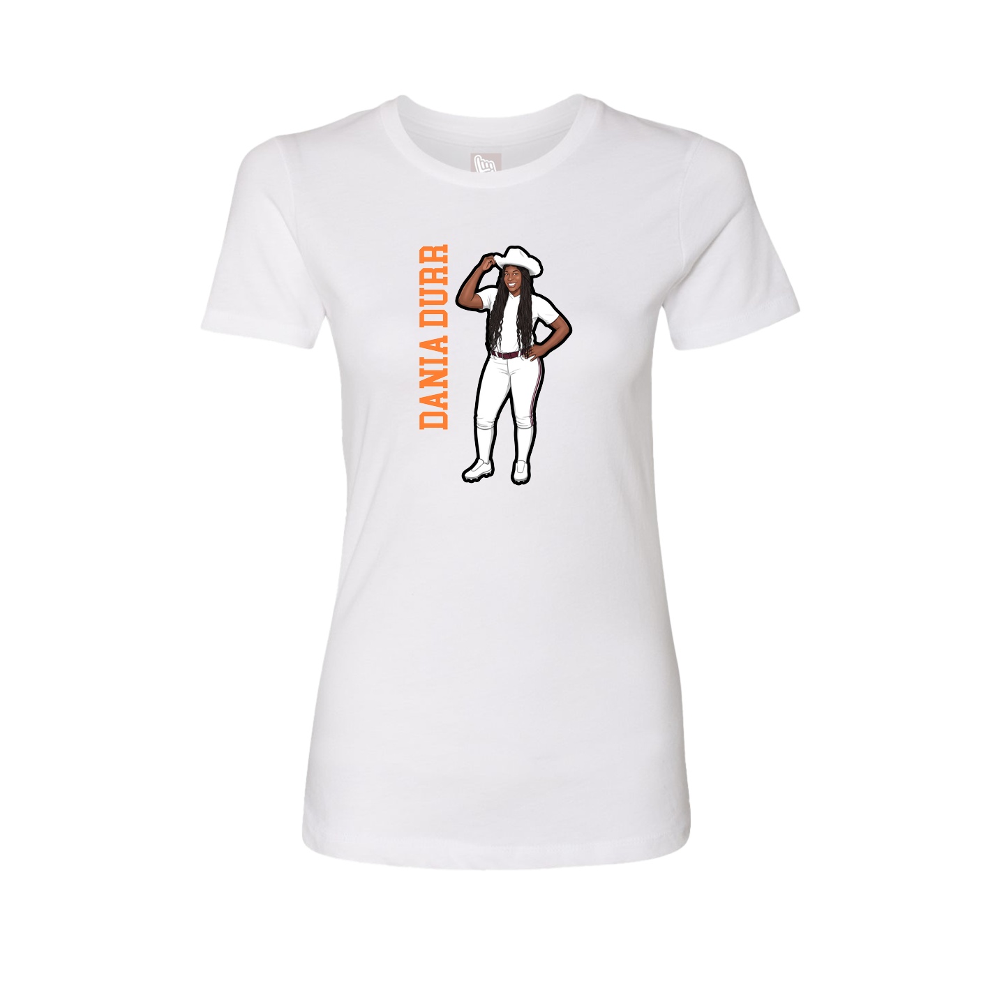 Fitted Women's Tee — Name Vertical in White