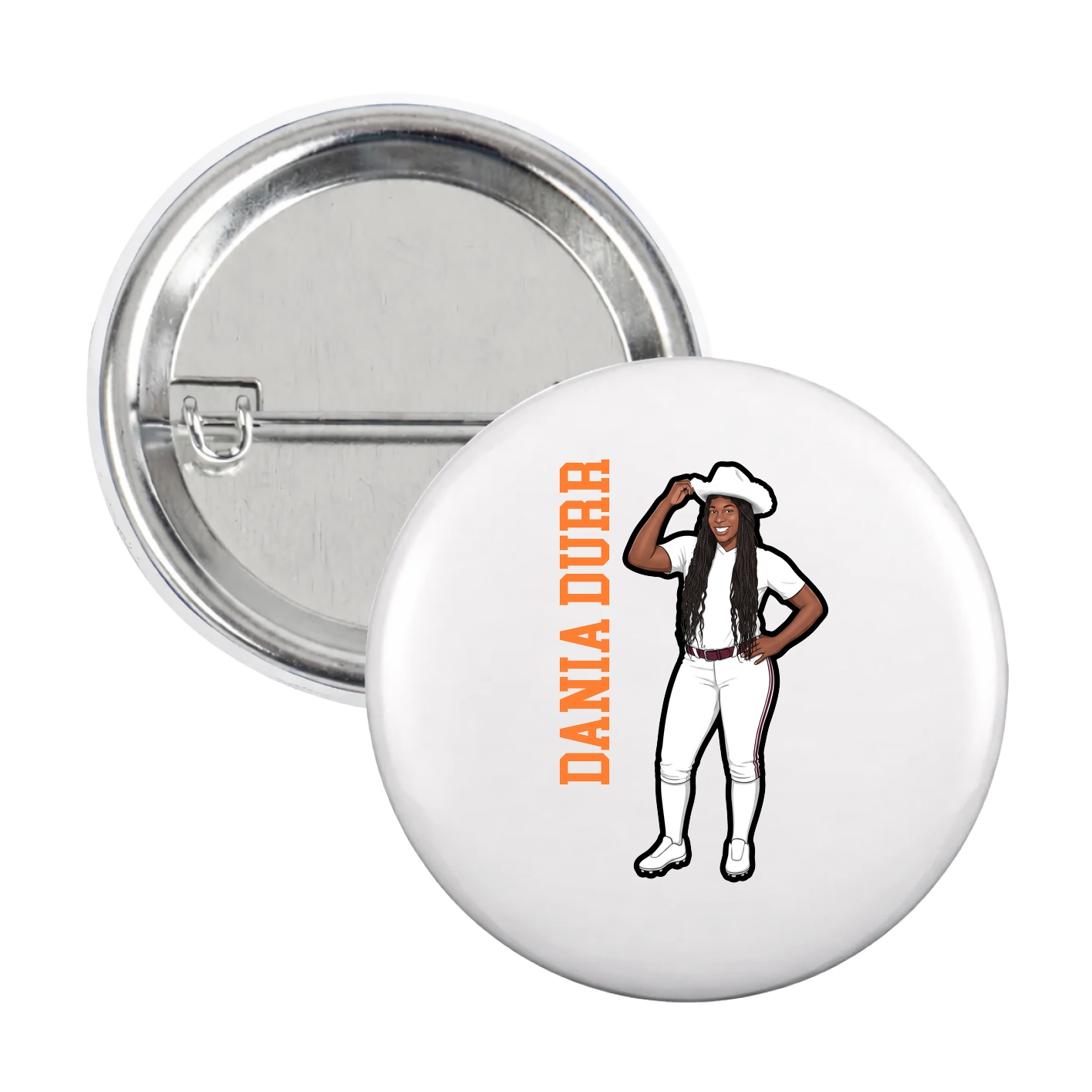 Game Day Button — Name Vertical in White