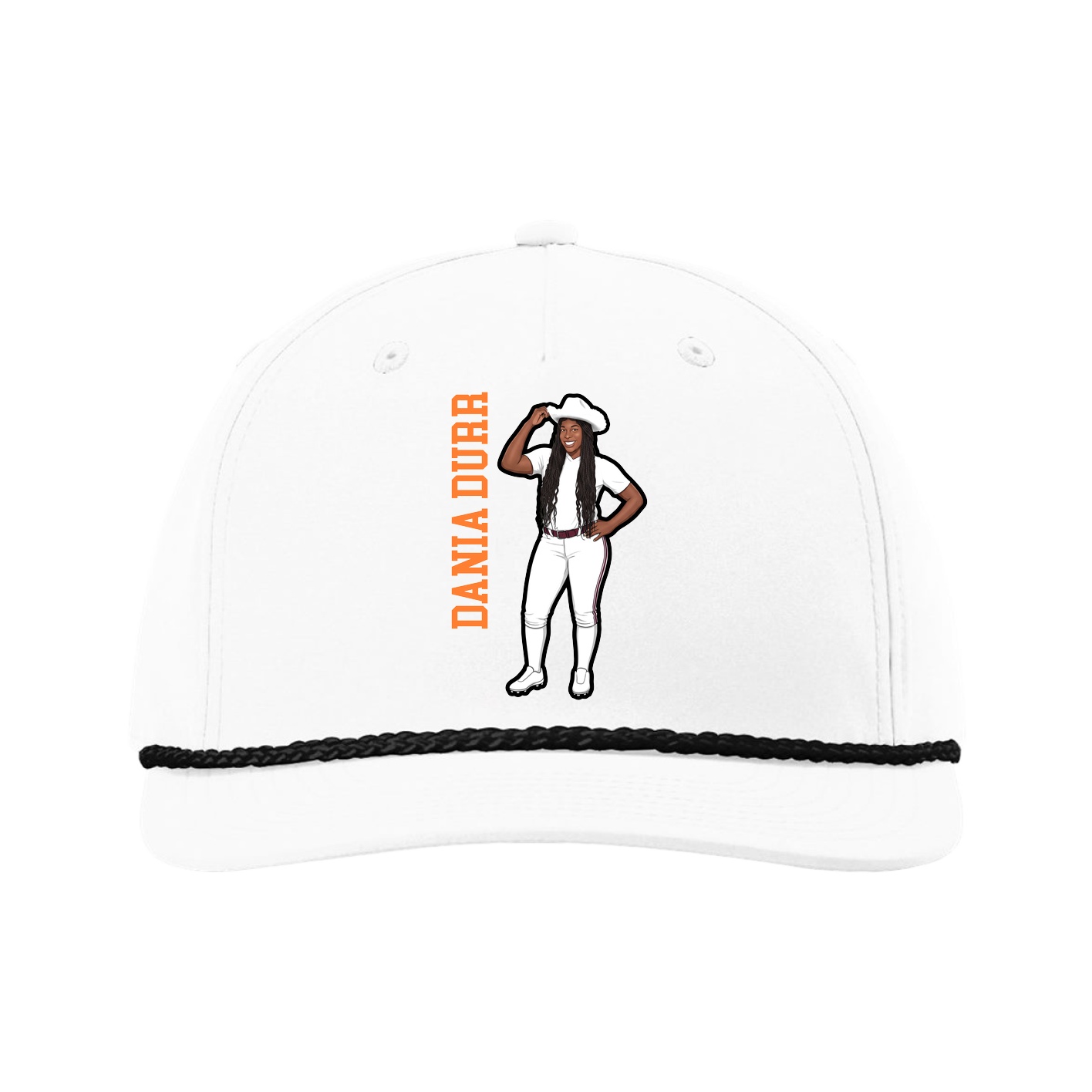 Five-Panel Classic Rope Cap — Name Vertical in White