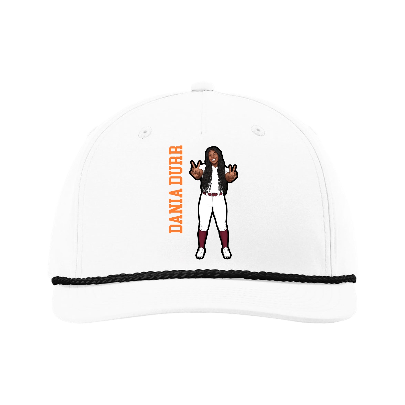 Five-Panel Classic Rope Cap — Name Vertical in White