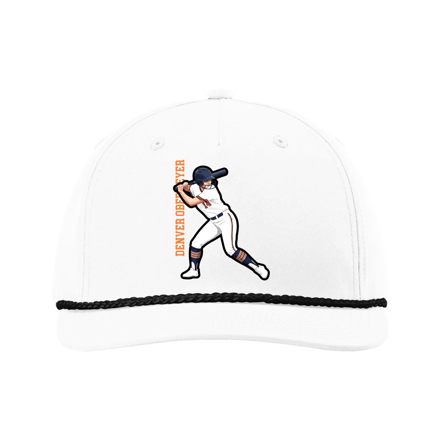 Five-Panel Classic Rope Cap — Name Vertical in White